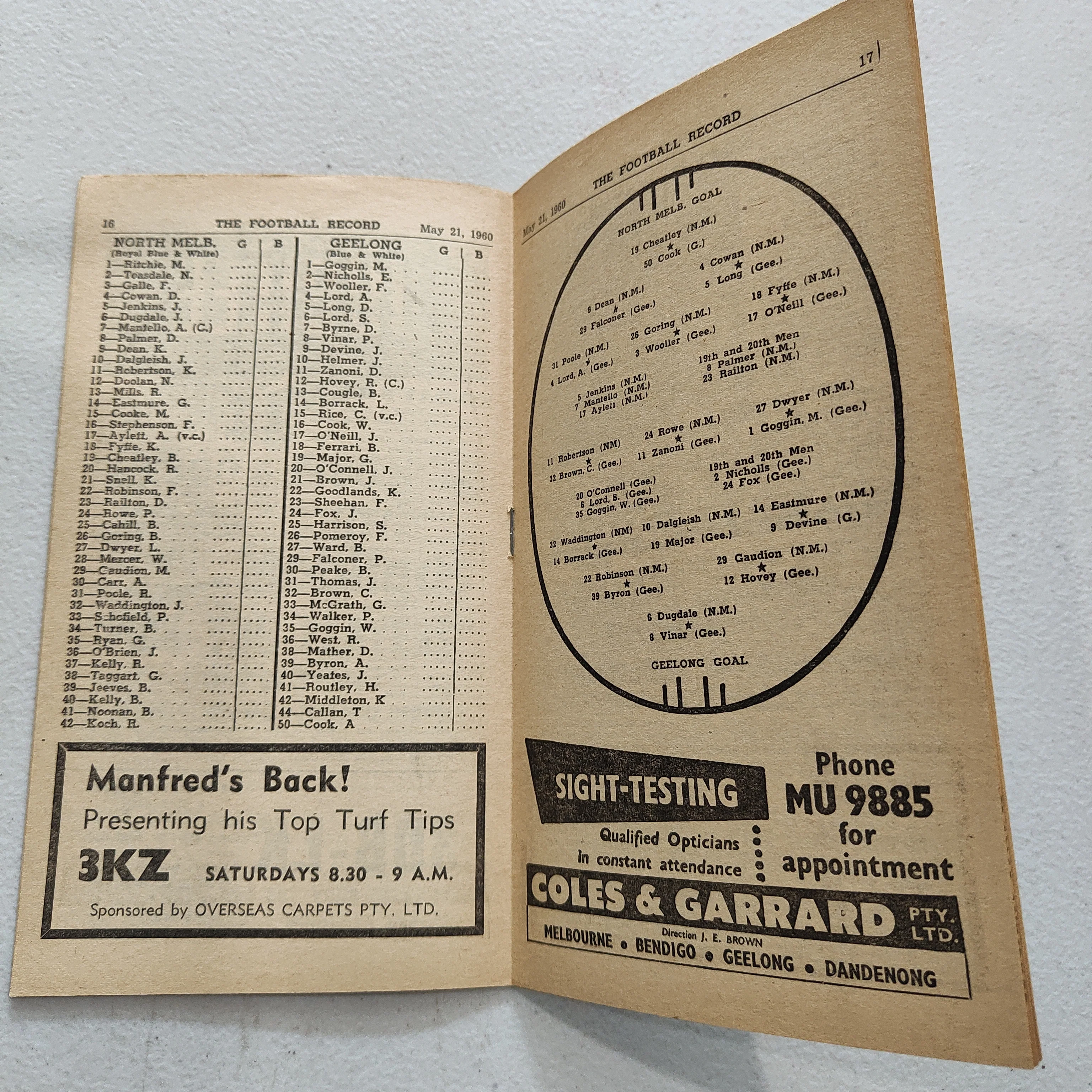 VFL 1960 May 21 North Melbourne v Geelong Football Record - Image 2
