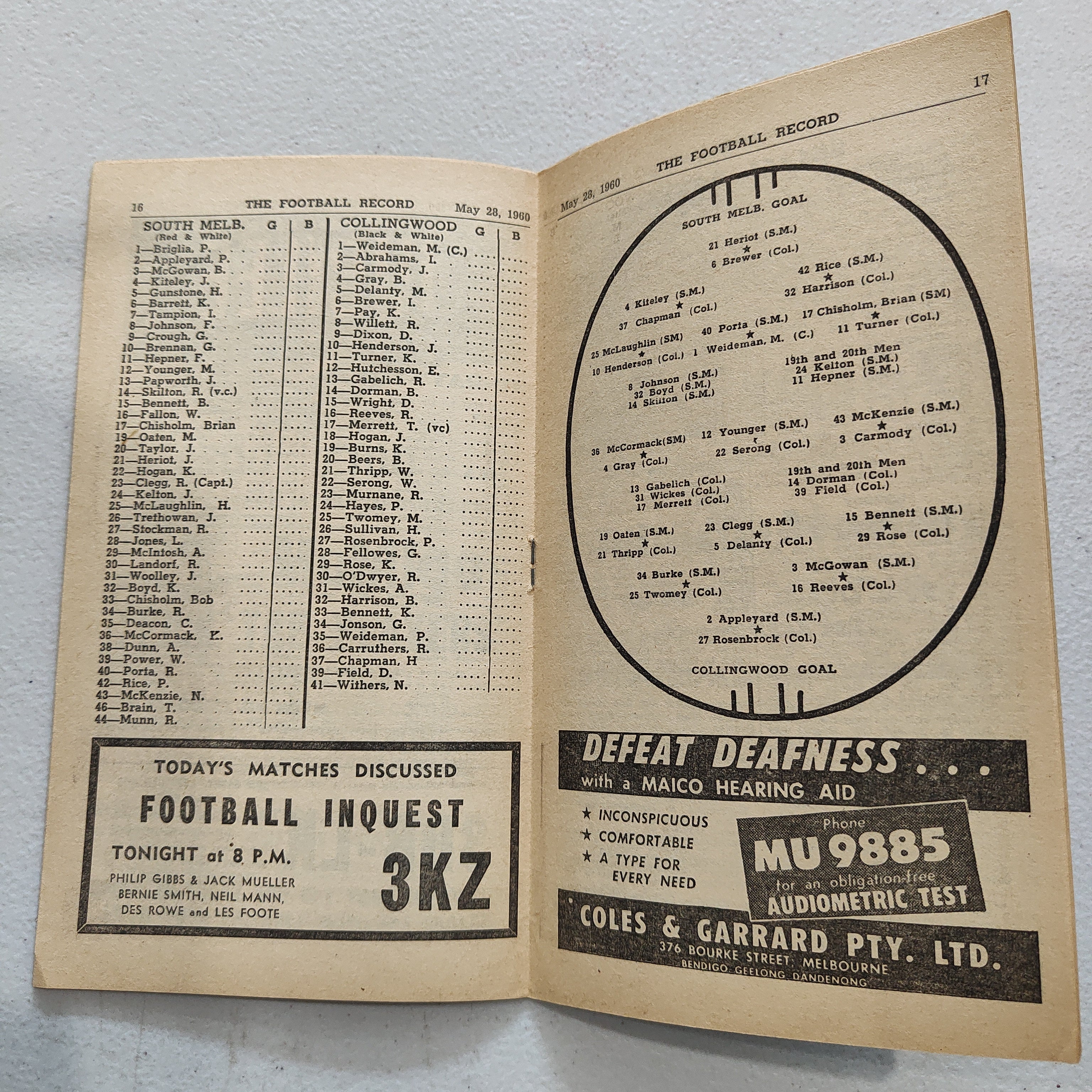 VFL 1960 May 28 South Melbourne v Collingwood Football Record - Image 2