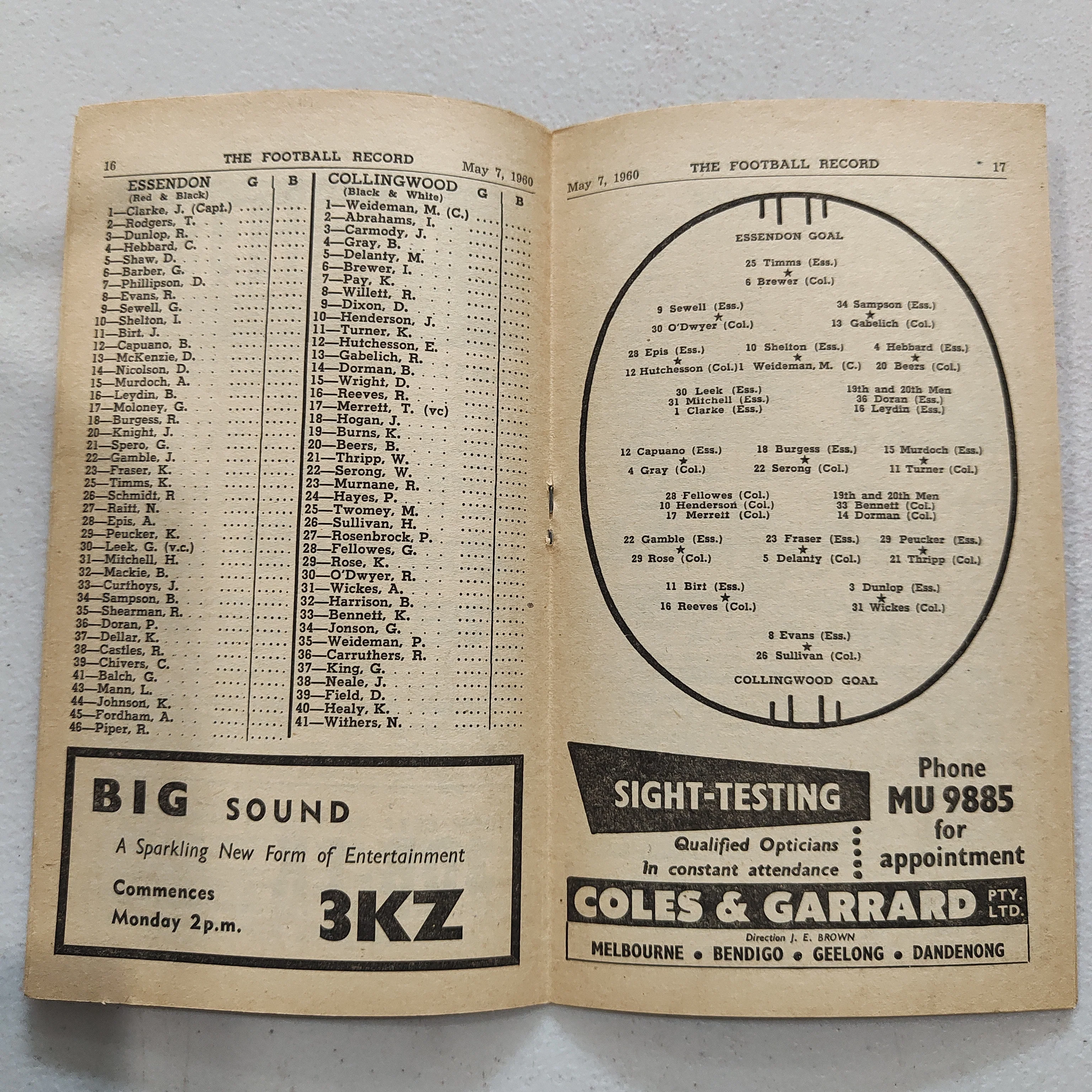 VFL 1960 May 7 Essendon v Collingwood Football Record - Image 2