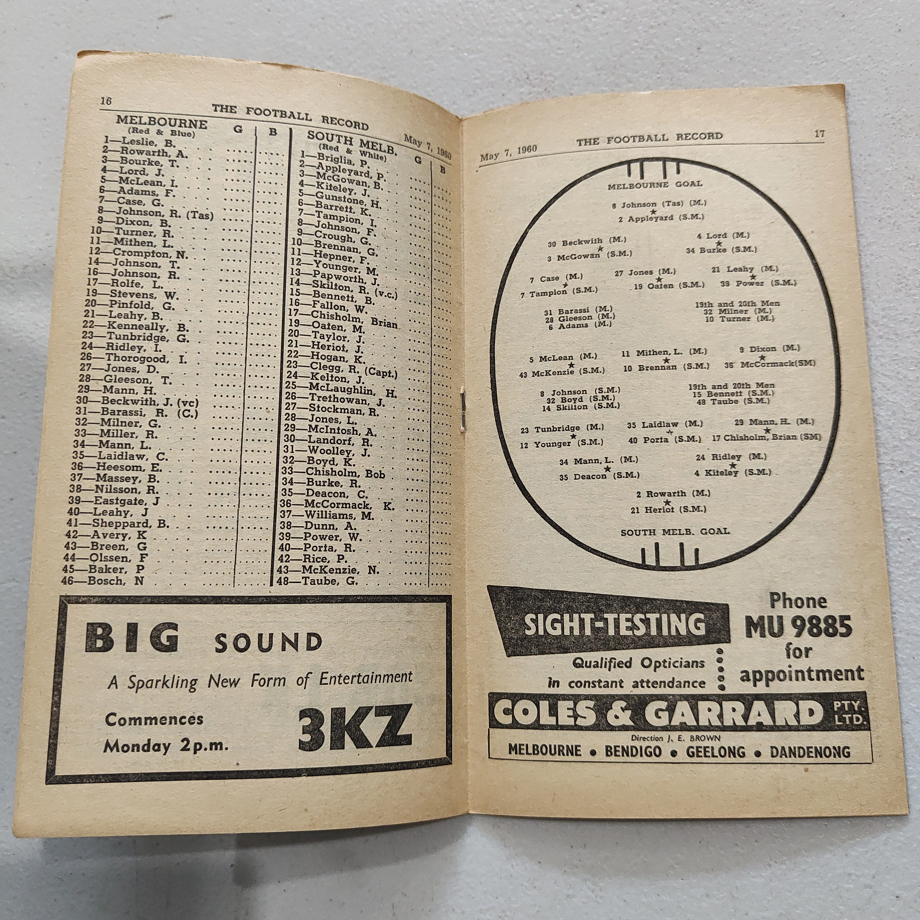 VFL 1960 May 7 Melbourne v South Melbourne Football Record - Image 2