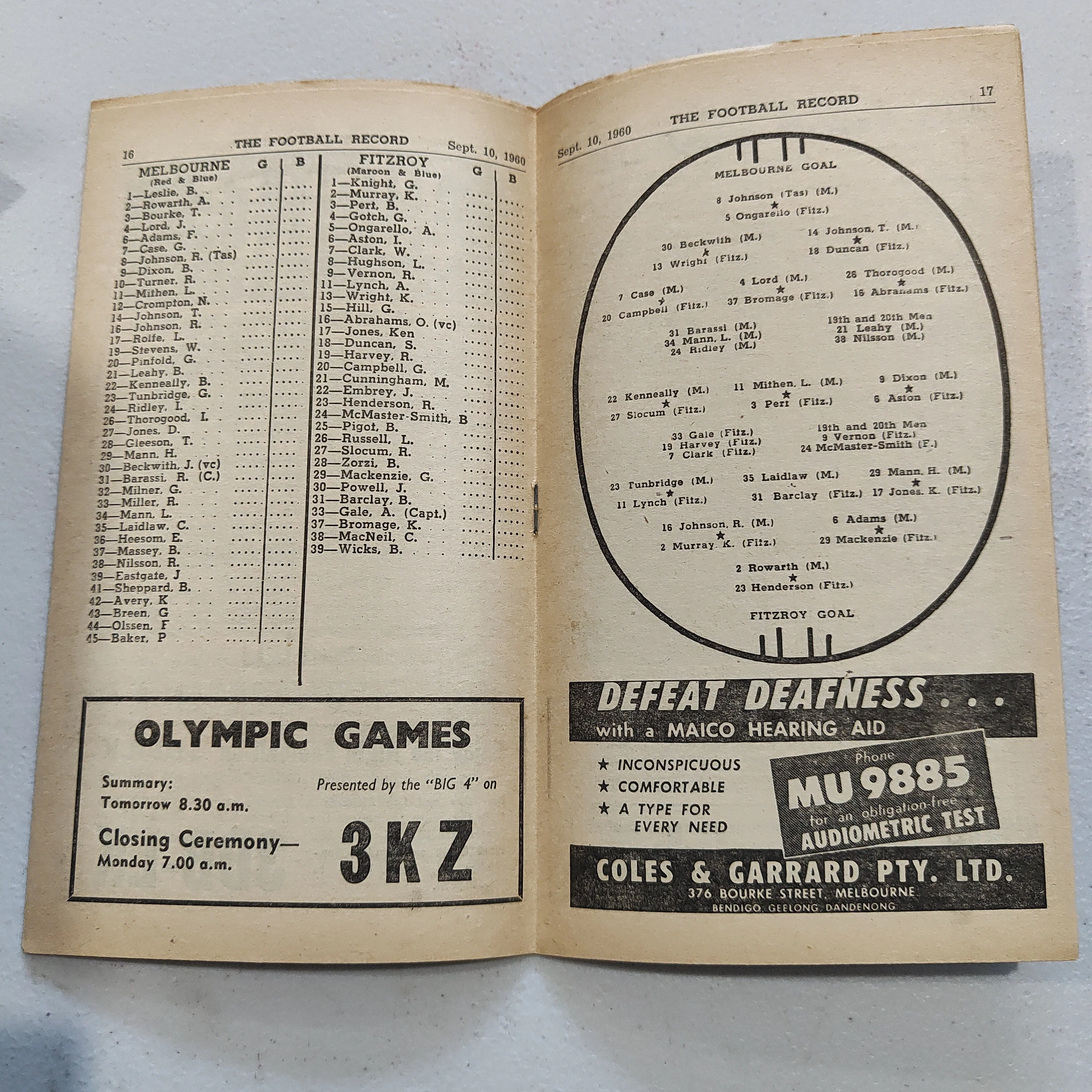 VFL 1960 September 10 2nd Semi Final Melbourne v Fitzroy Football Record - Image 2