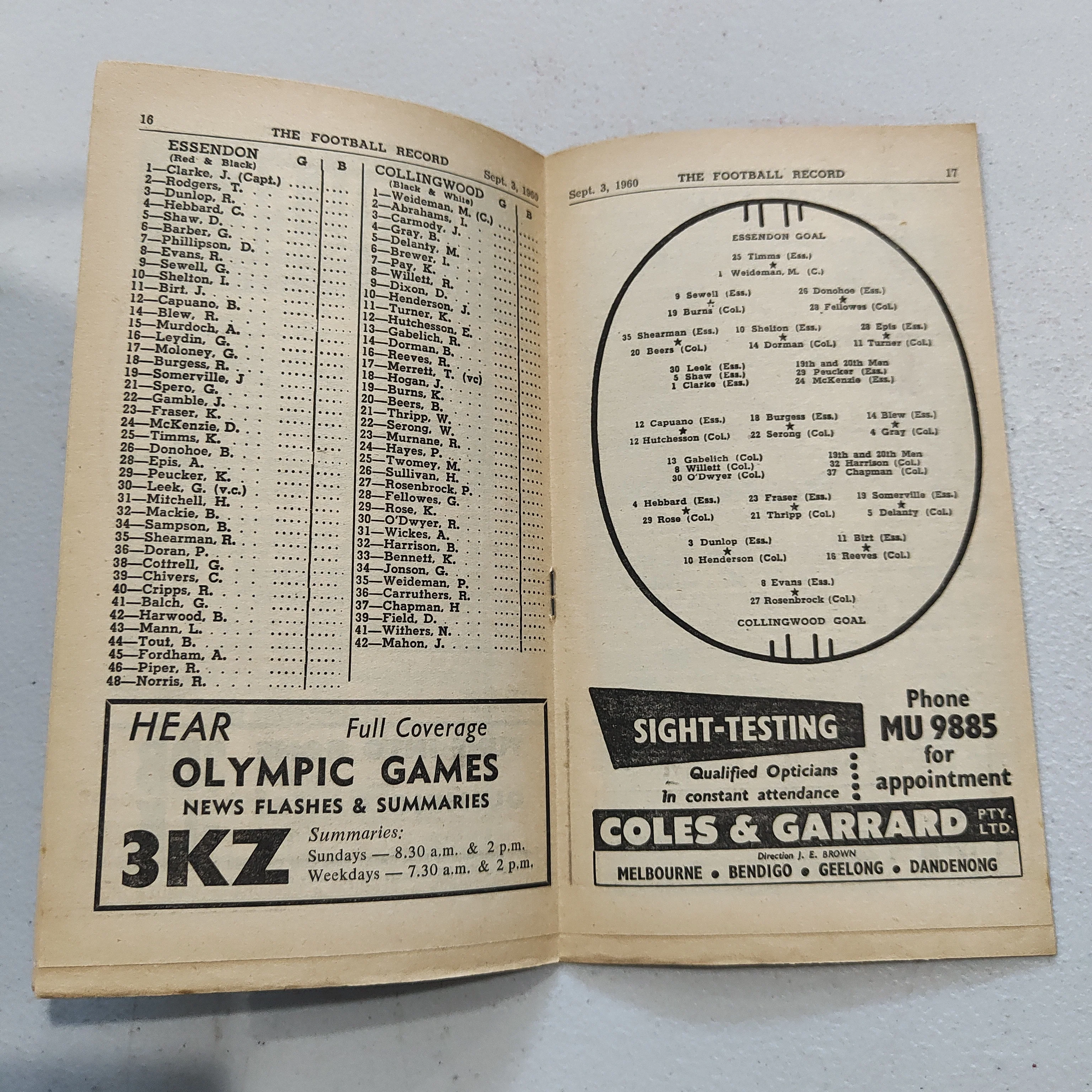VFL 1960 September 3 1st Semi Final Essendon v Collingwood Football Record - Image 2