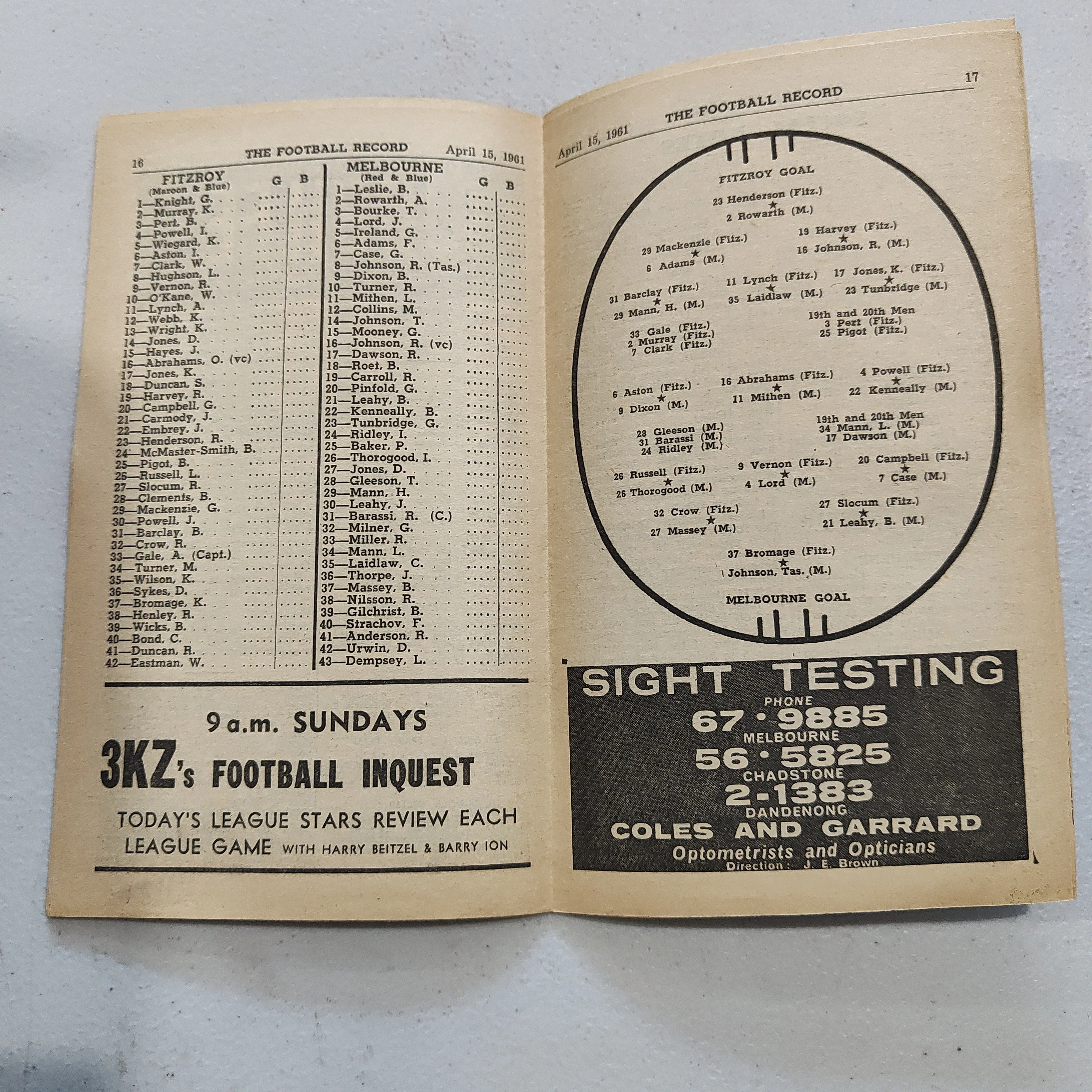 VFL 1961 April 15 Fitzroy v Melbourne Football Record - Image 2