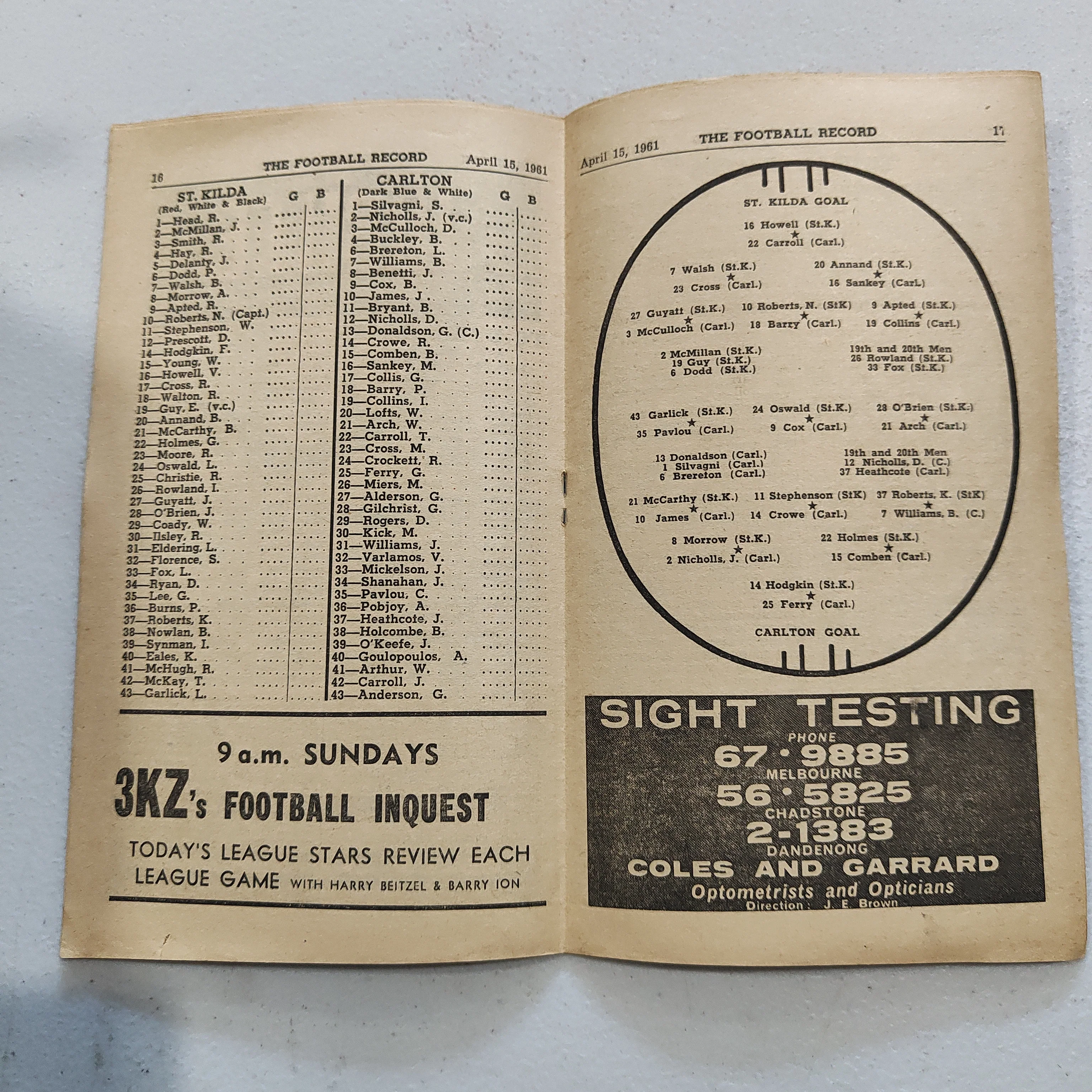 VFL 1961 April 15 St Kilda v Carlton Football Record - Image 2