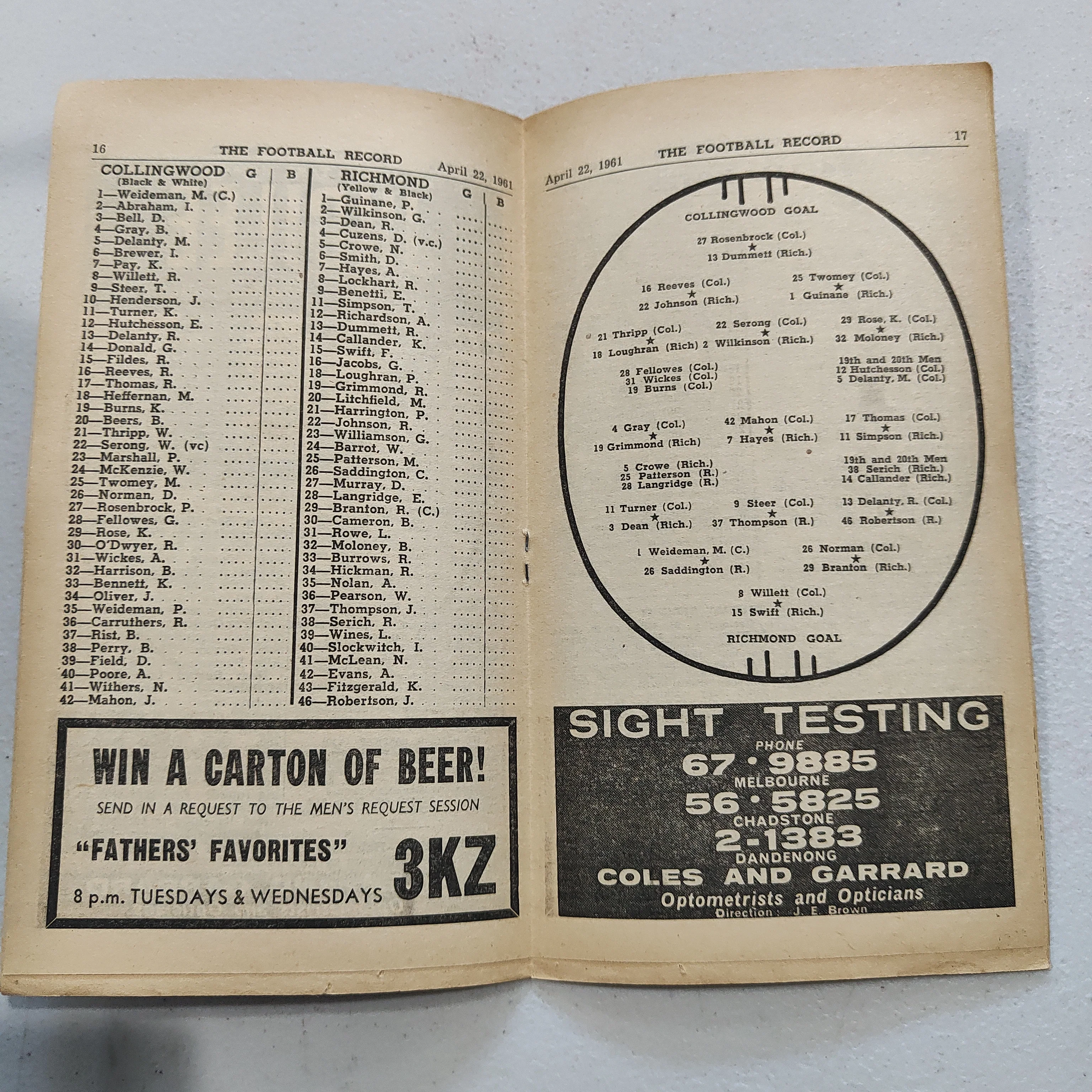VFL 1961 April 22 Collingwood v Richmond Football Record - Image 2