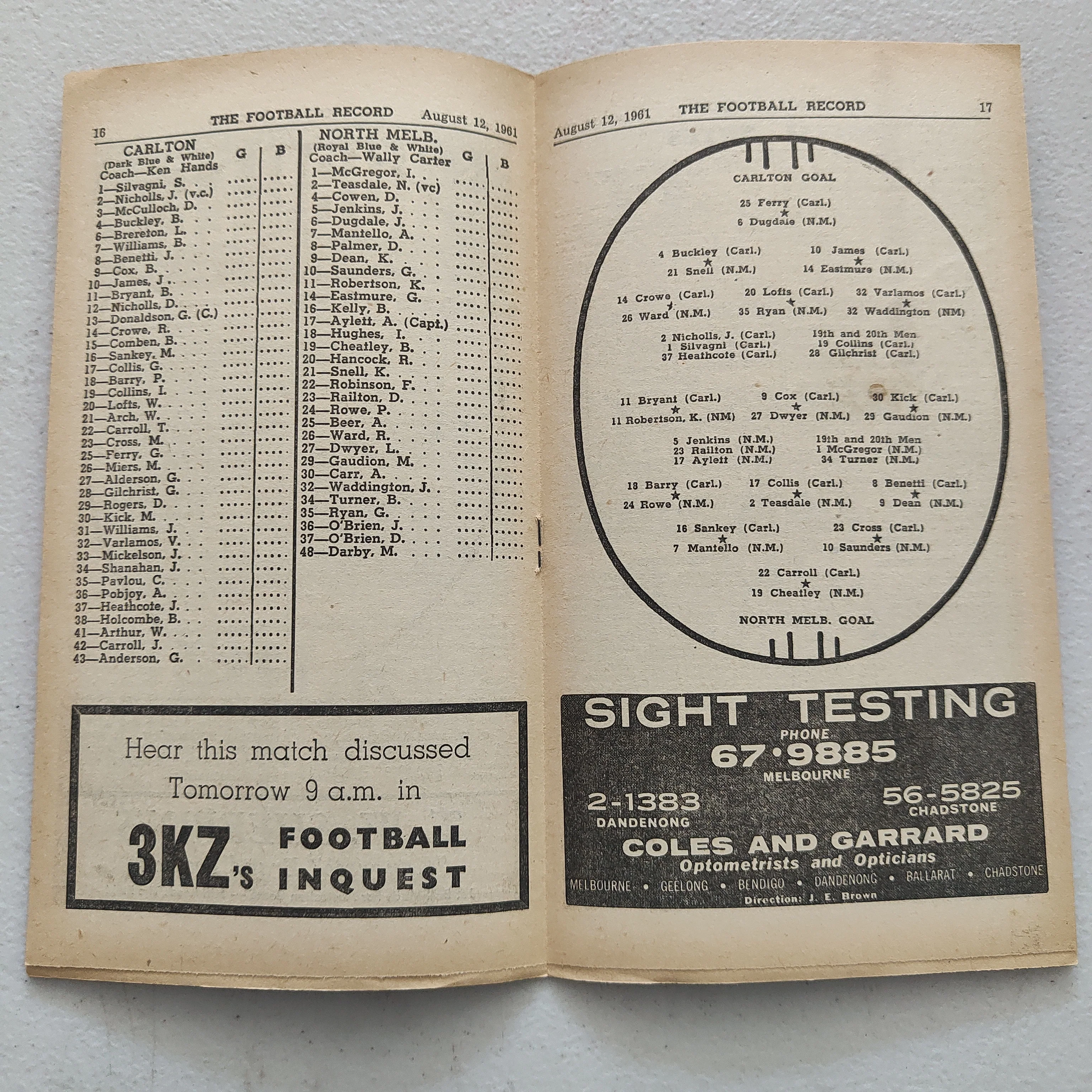 VFL 1961 August 12 Carlton v North Melbourne Football Record - Image 2