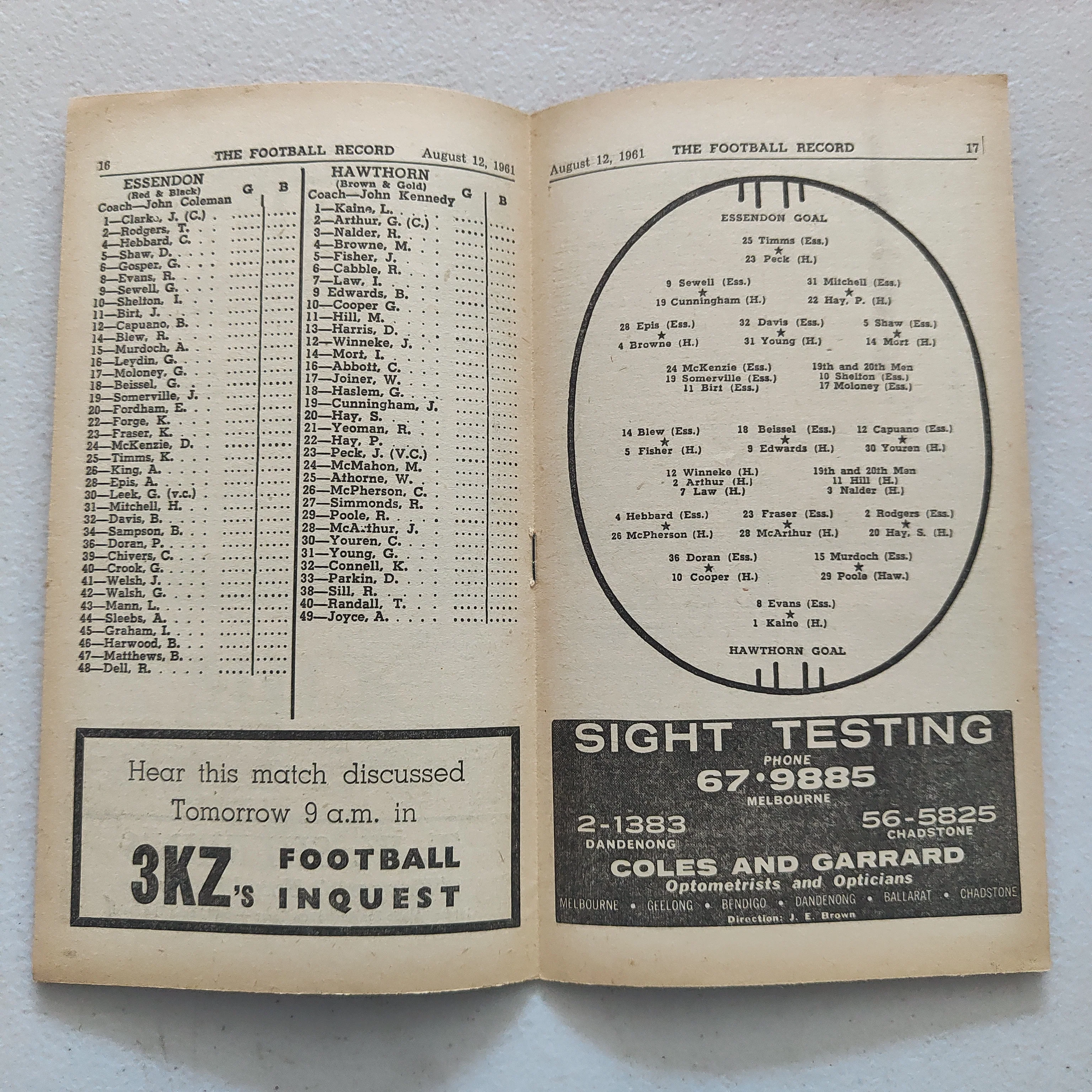 VFL 1961 August 12 Essendon v Hawthorn Football Record - Image 2