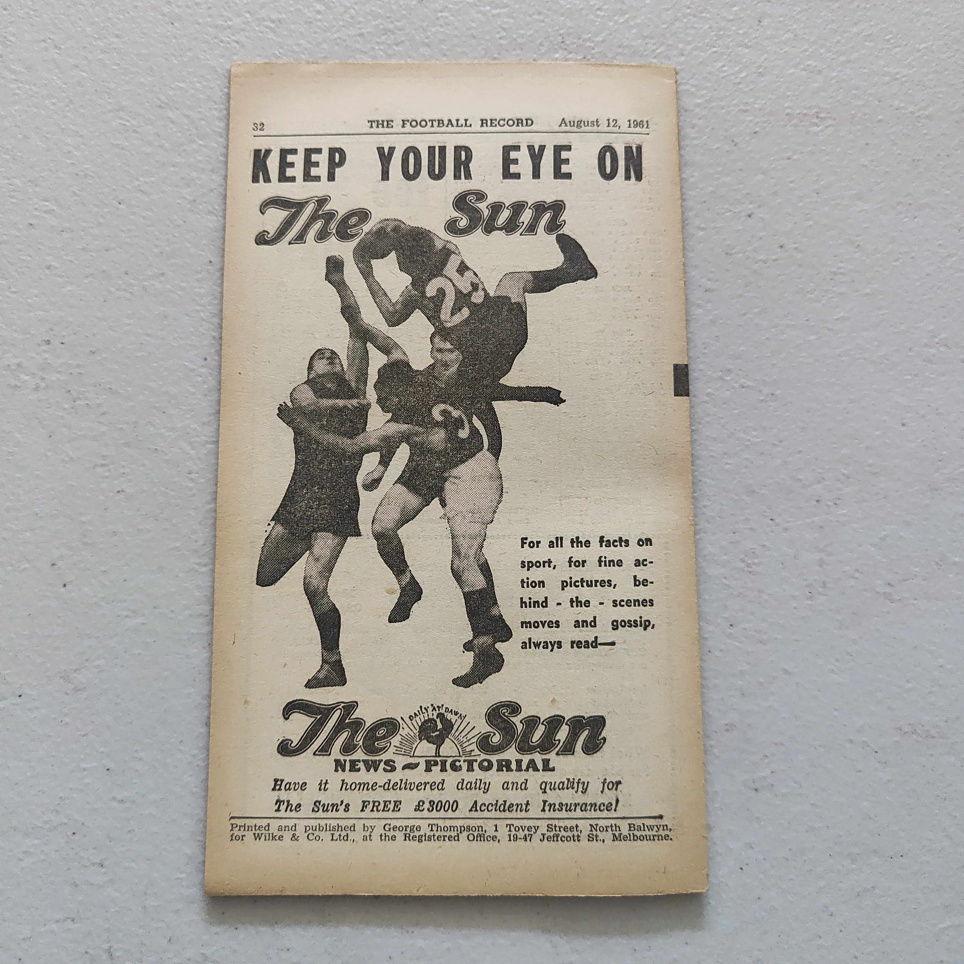 VFL 1961 August 12 Essendon v Hawthorn Football Record - Image 3
