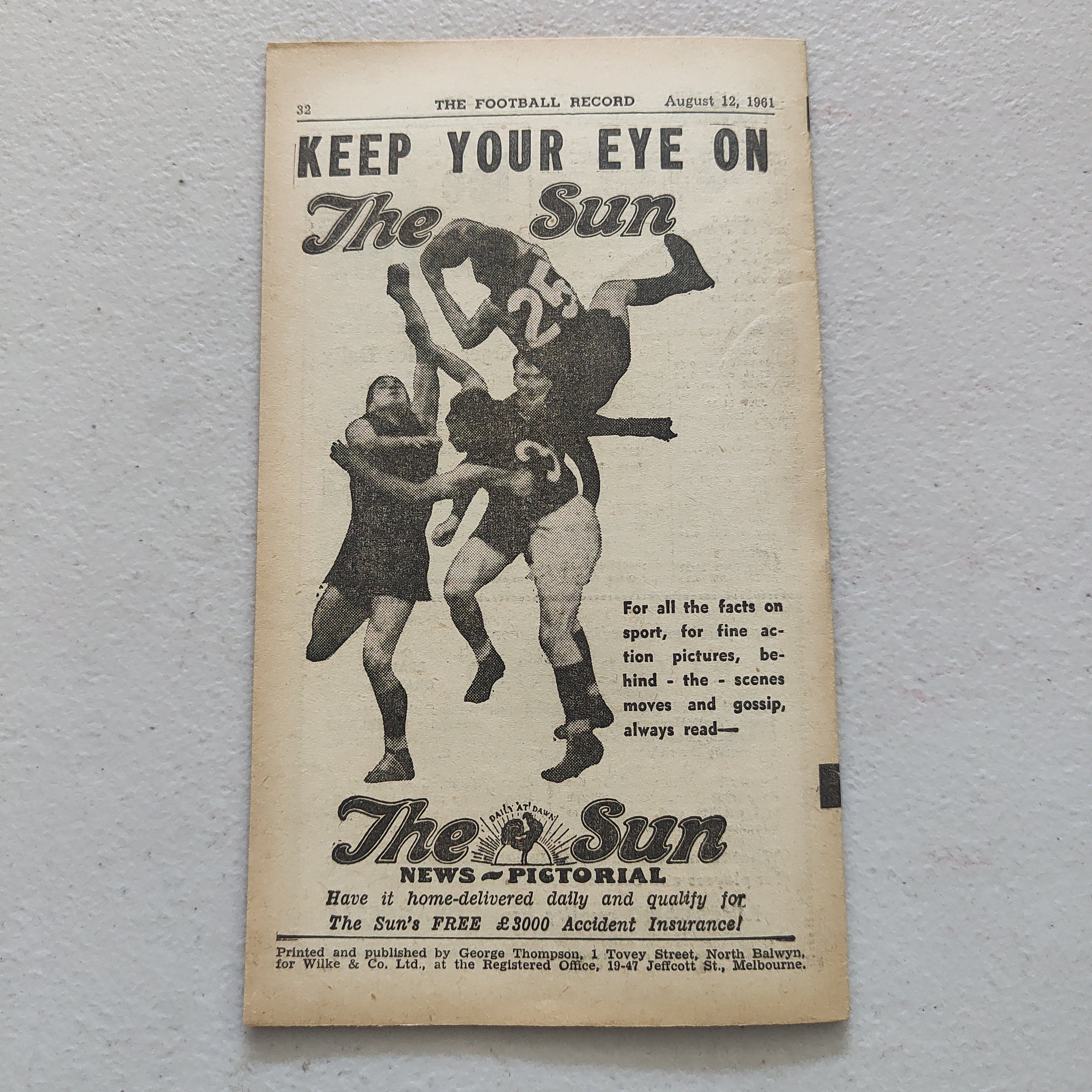 VFL 1961 August 12 Fitzroy v Collingwood Football Record - Image 3