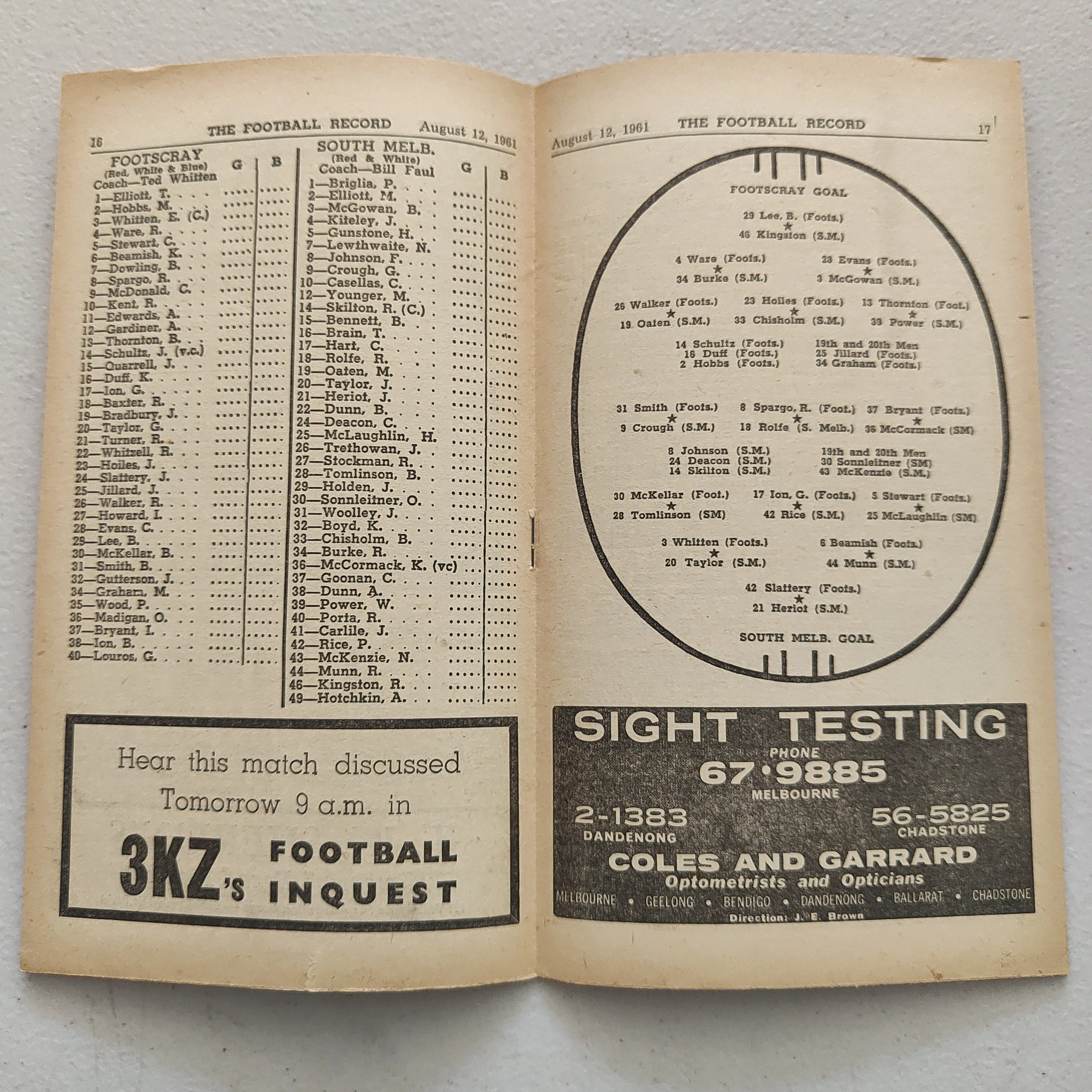 VFL 1961 August 12 Footscray v South Melbourne Football Record - Image 2