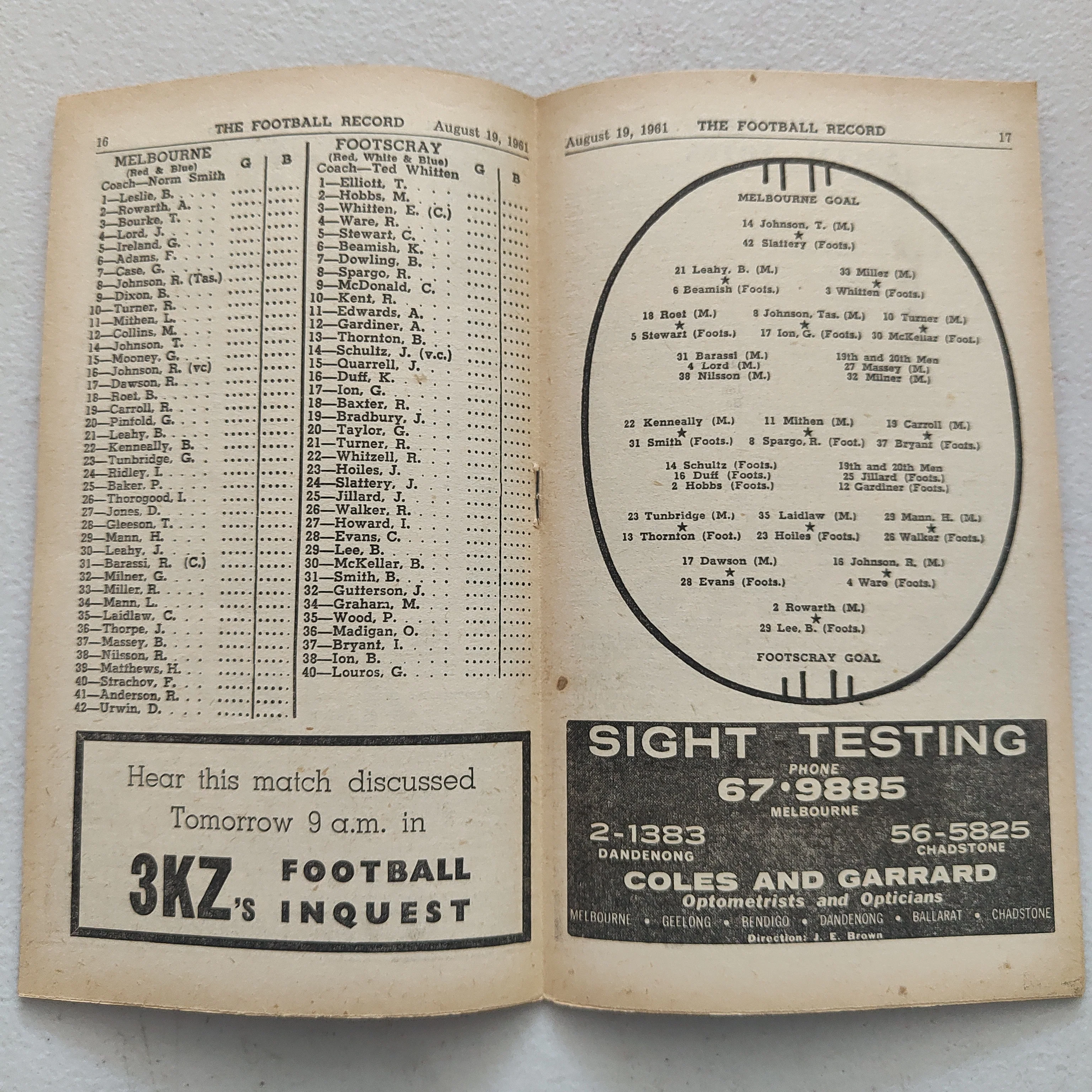 VFL 1961 August 19 Melbourne v Footscray Football Record - Image 2