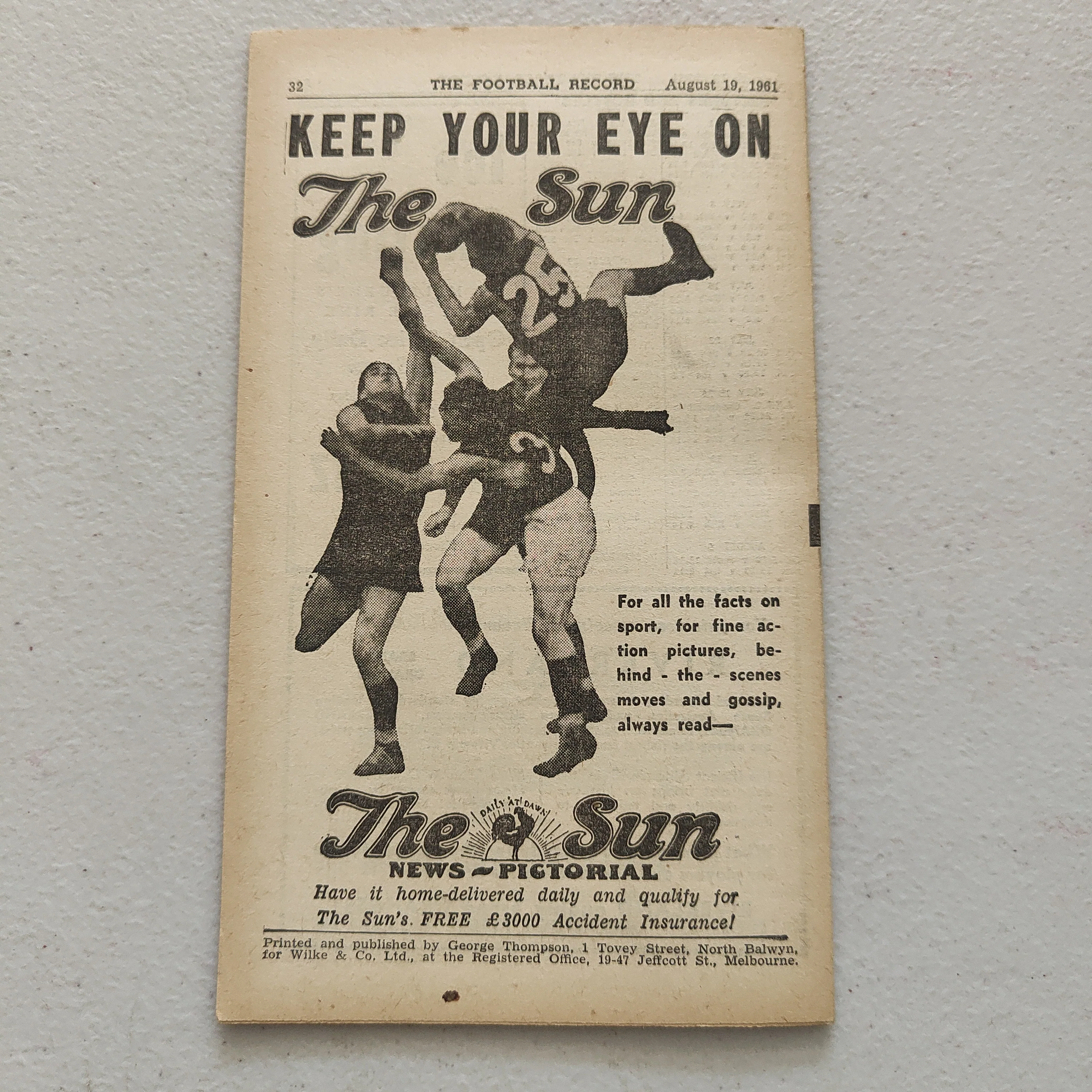 VFL 1961 August 19 Melbourne v Footscray Football Record - Image 3