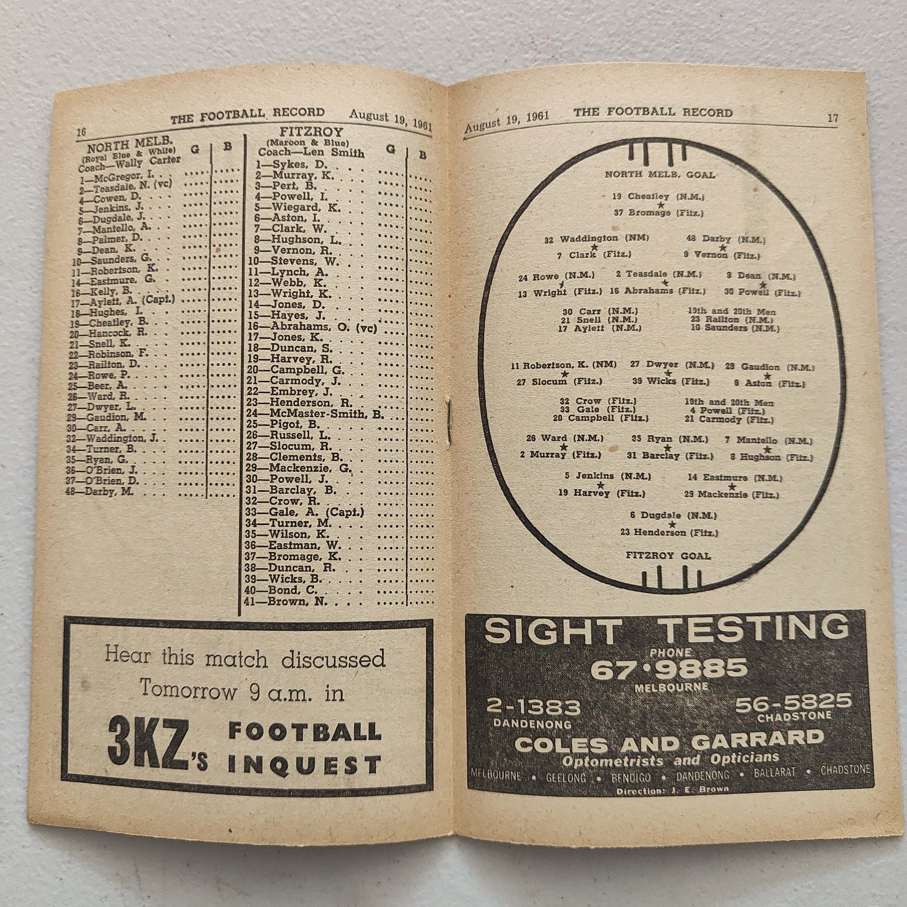 VFL 1961 August 19 North Melbourne v Fitzroy Football Record - Image 2