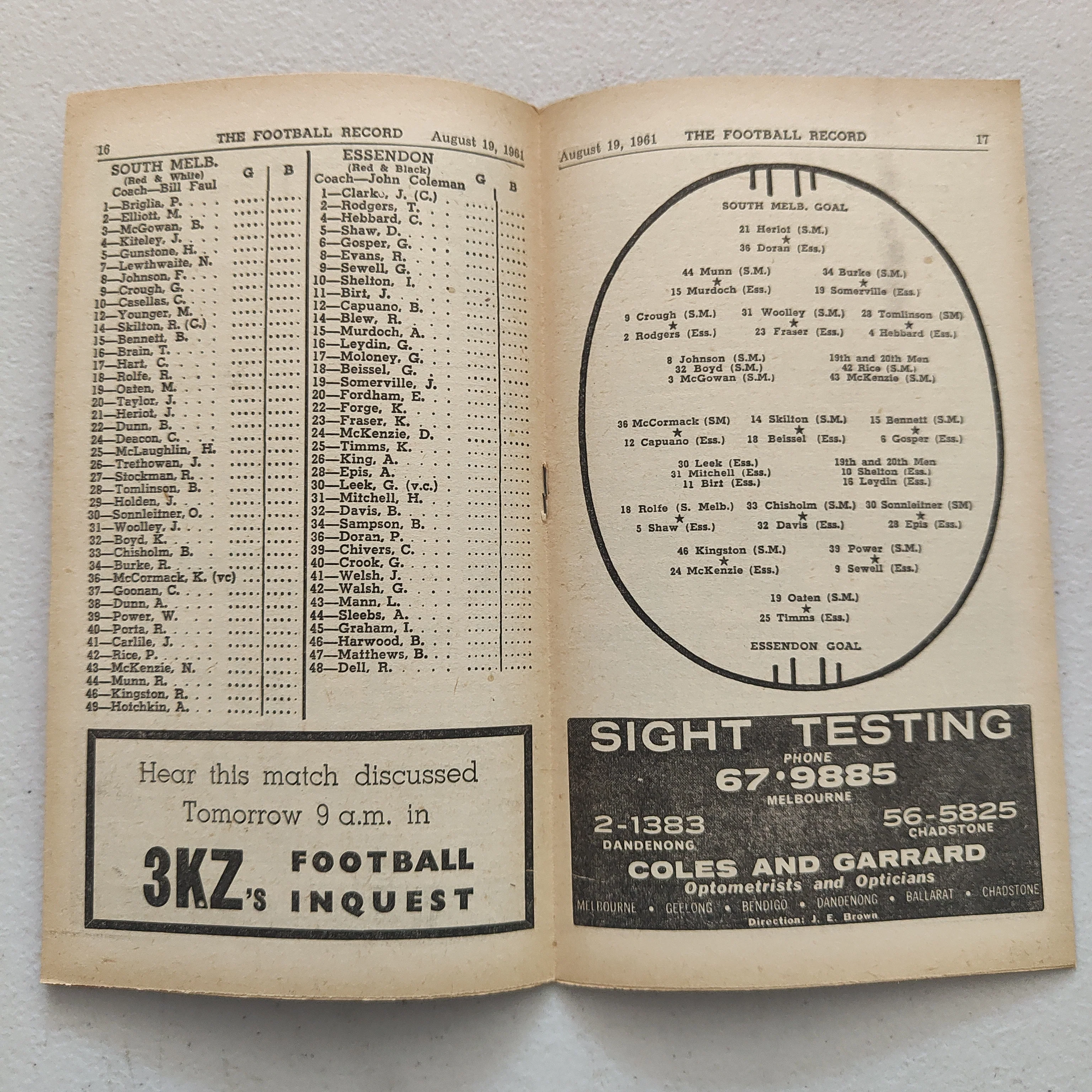 VFL 1961 August 19 South Melbourne v Essendon Football Record - Image 2