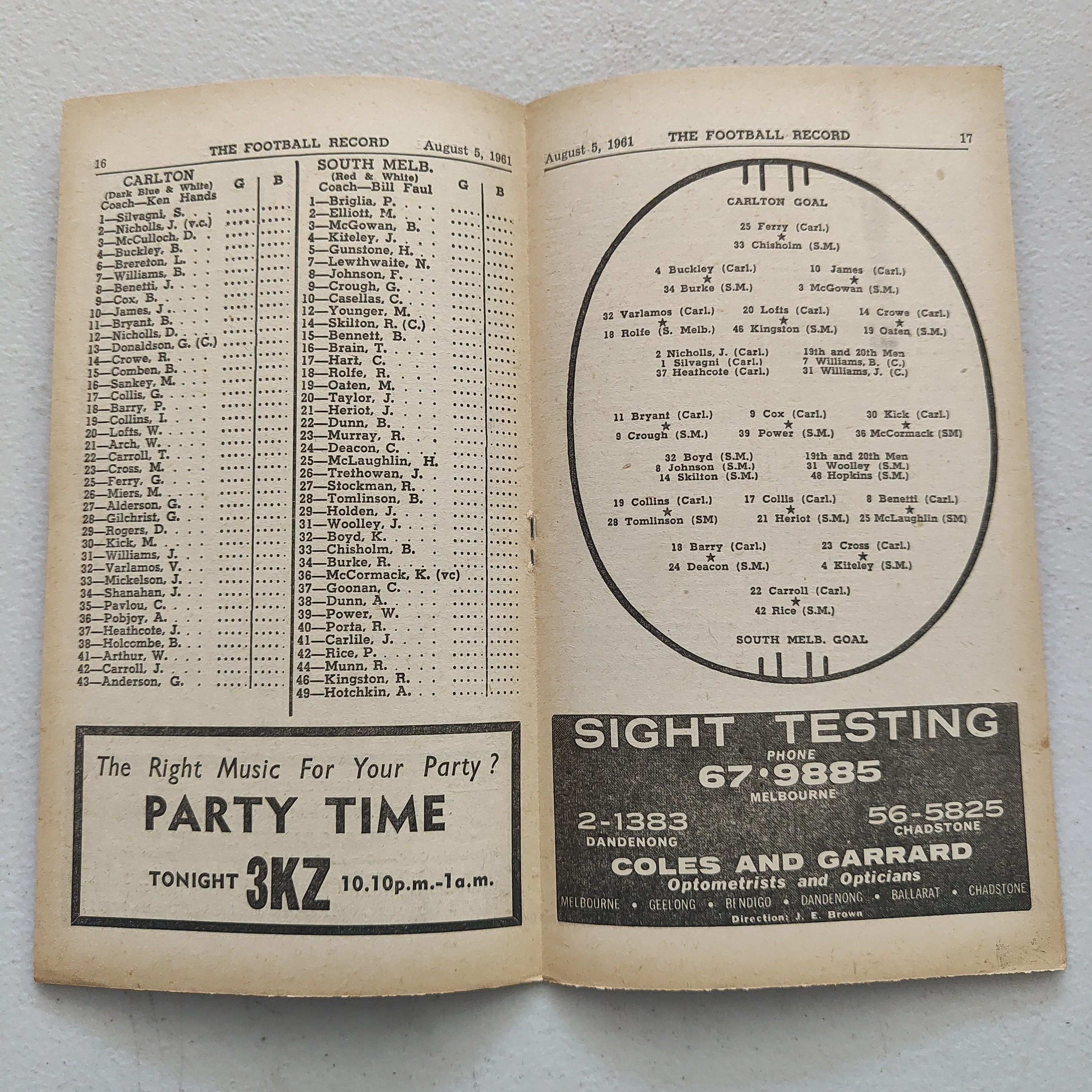 VFL 1961 August 5 Carlton v South Melbourne Football Record - Image 2