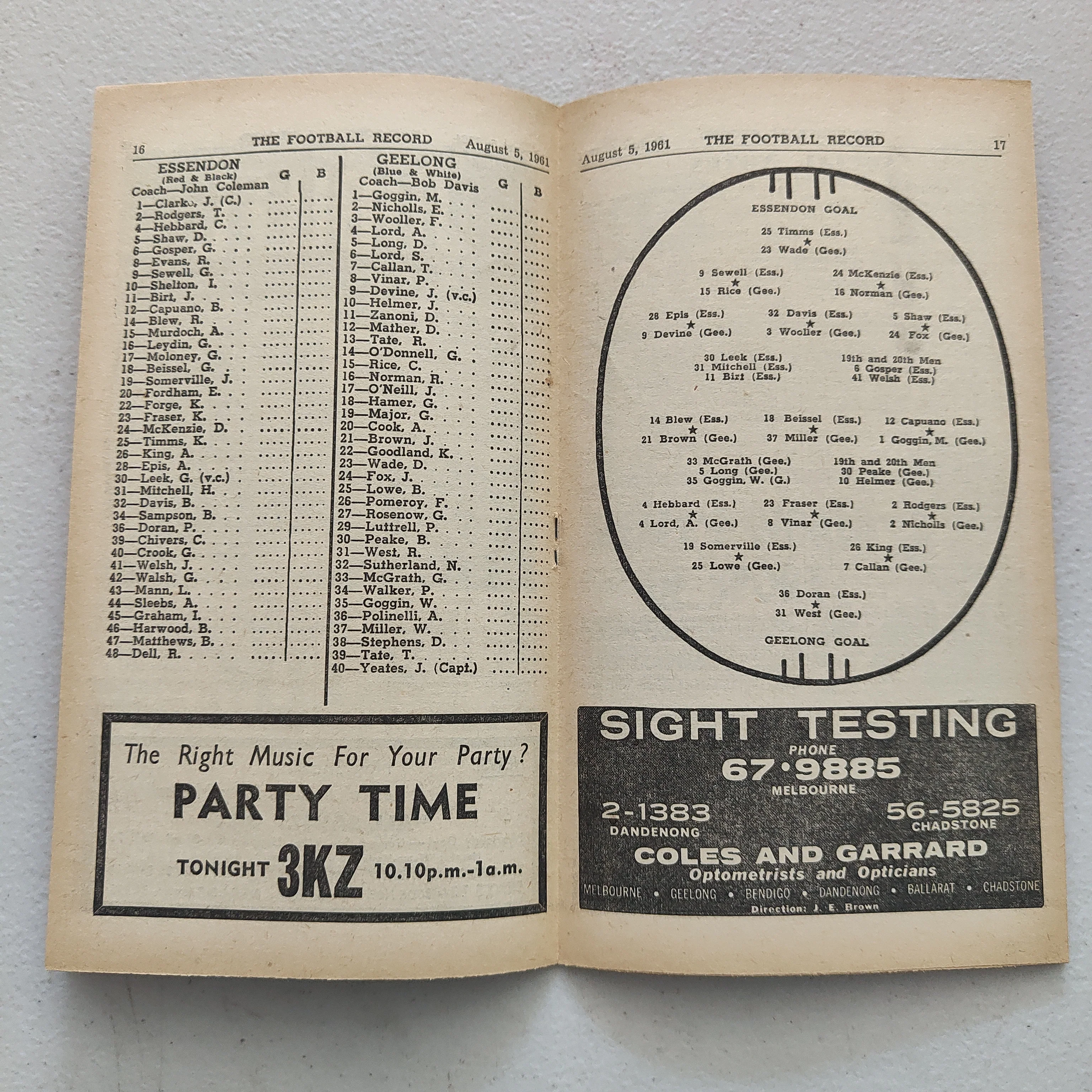 VFL 1961 August 5 Essendon v Geelong Football Record - Image 2