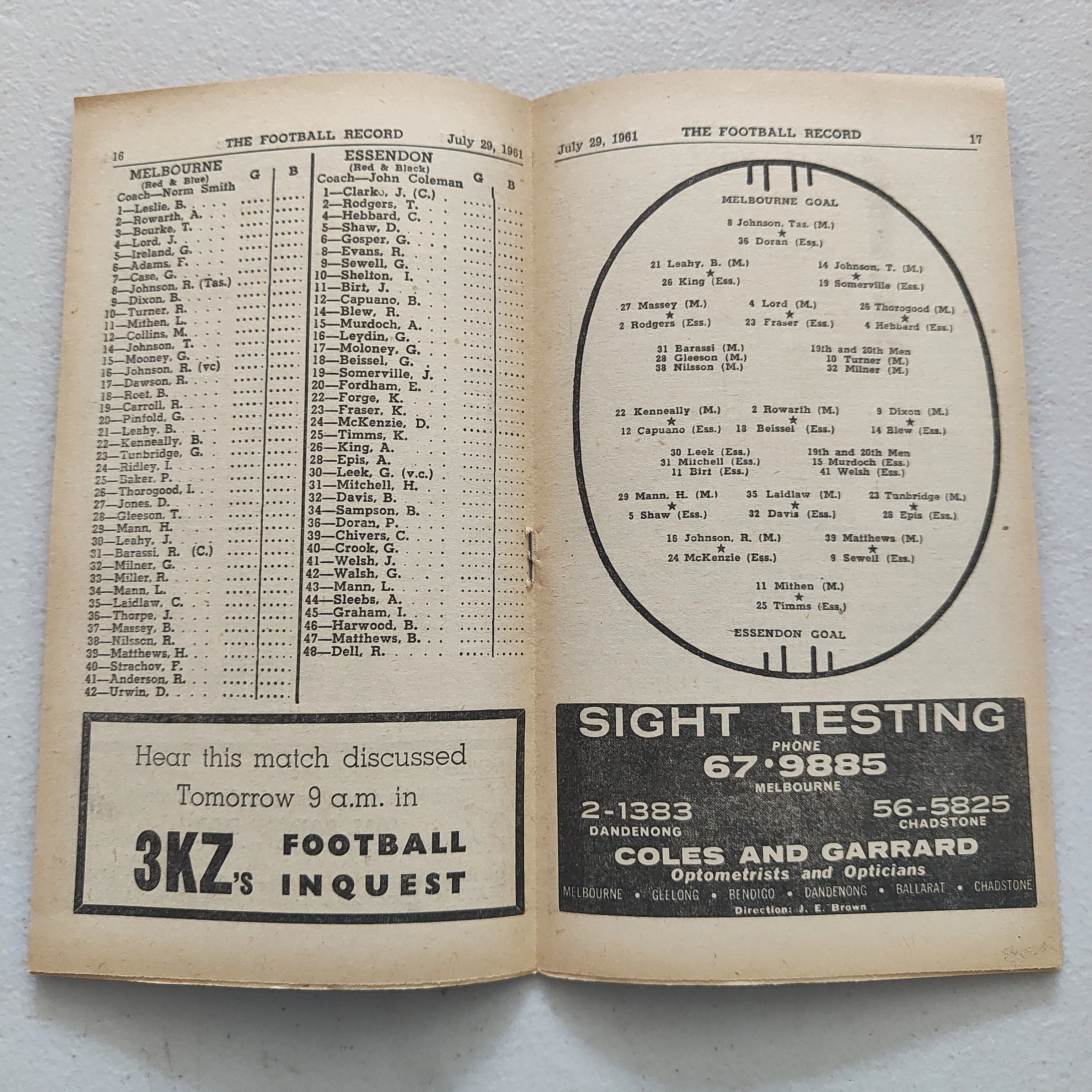 VFL 1961 July 29 Melbourne v Essendon Football Record - Image 2