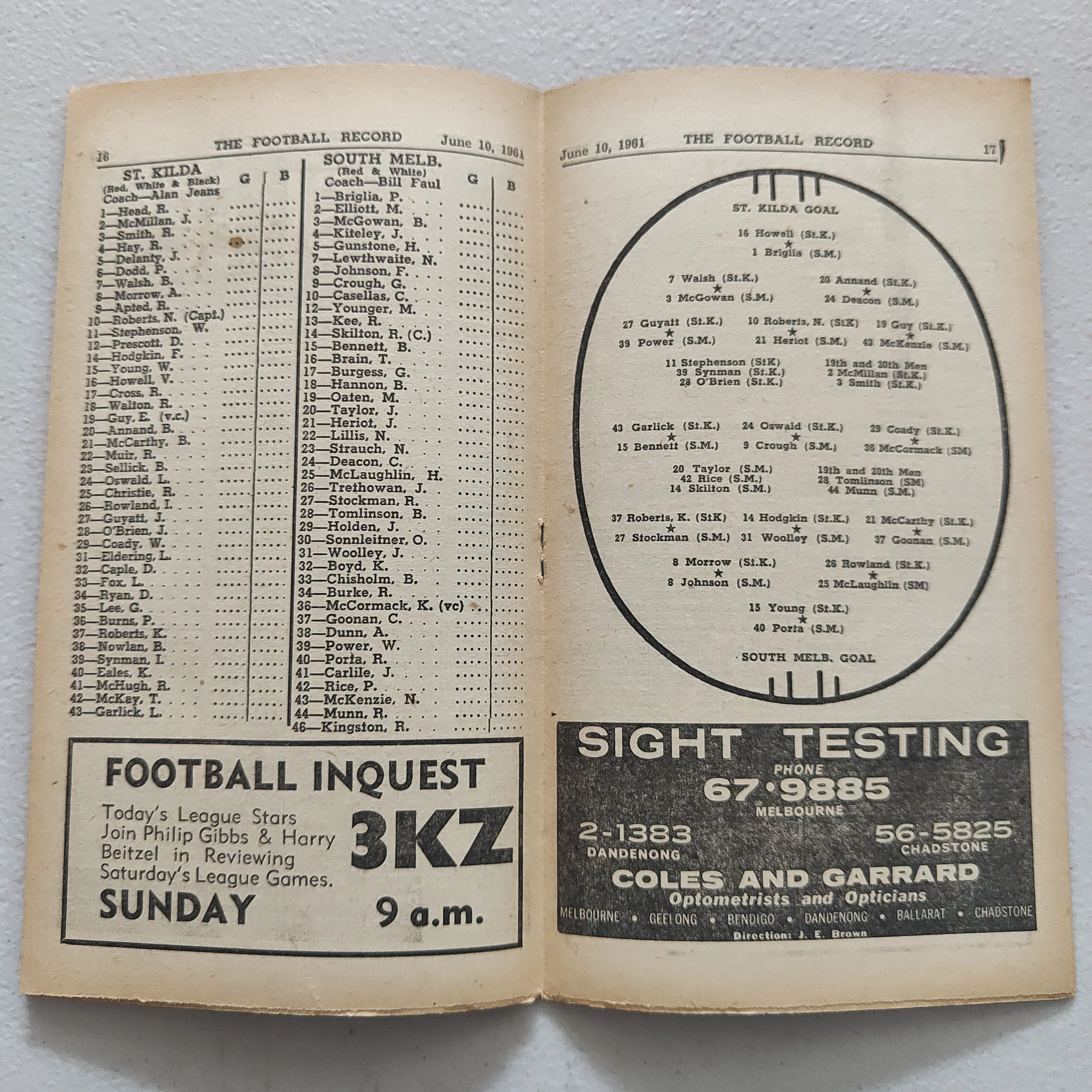VFL 1961 June 10 St Kilda v South Melbourne Football Record - Image 2