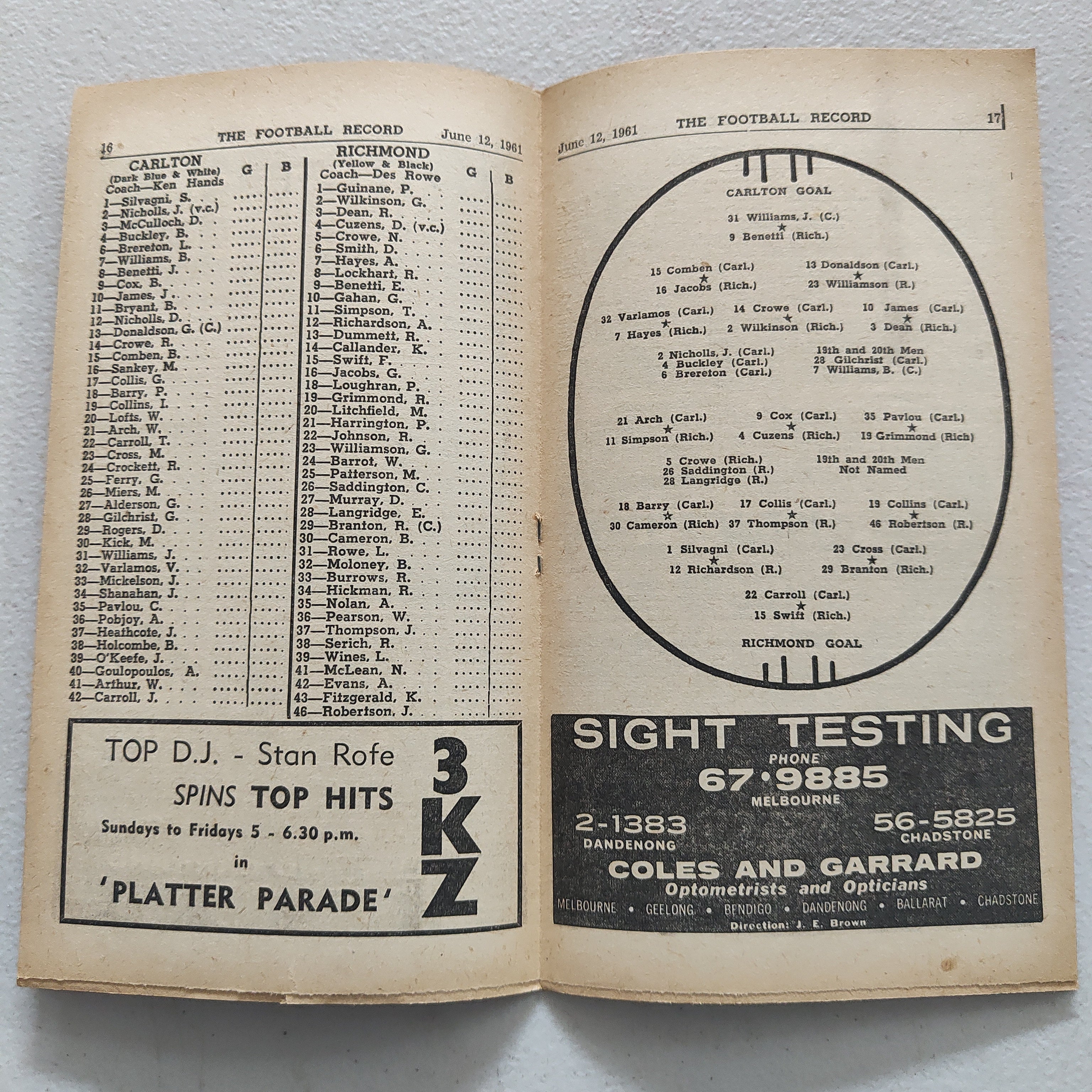 VFL 1961 June 12 Carlton v Richmond Football Record - Image 2