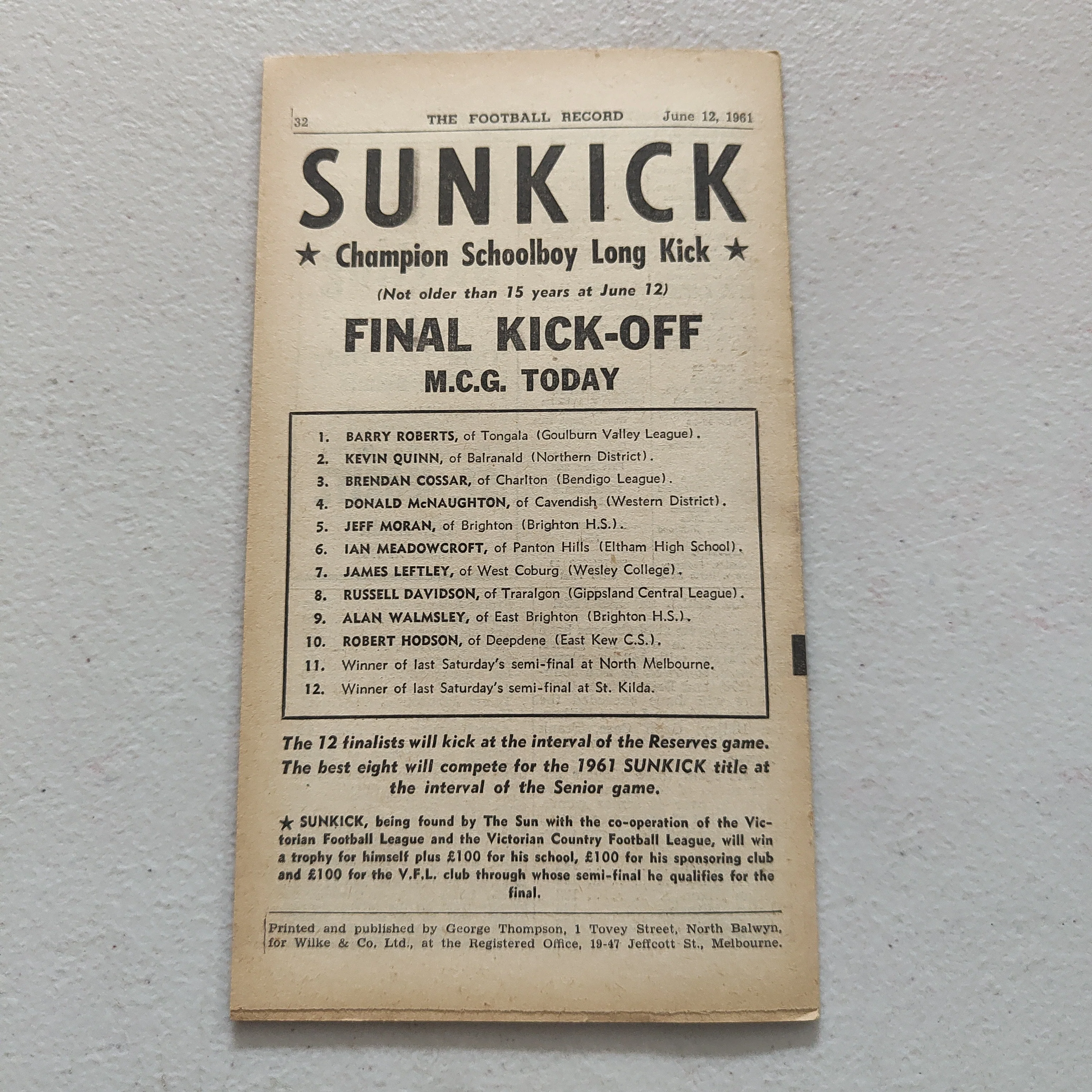 VFL 1961 June 12 Carlton v Richmond Football Record - Image 3