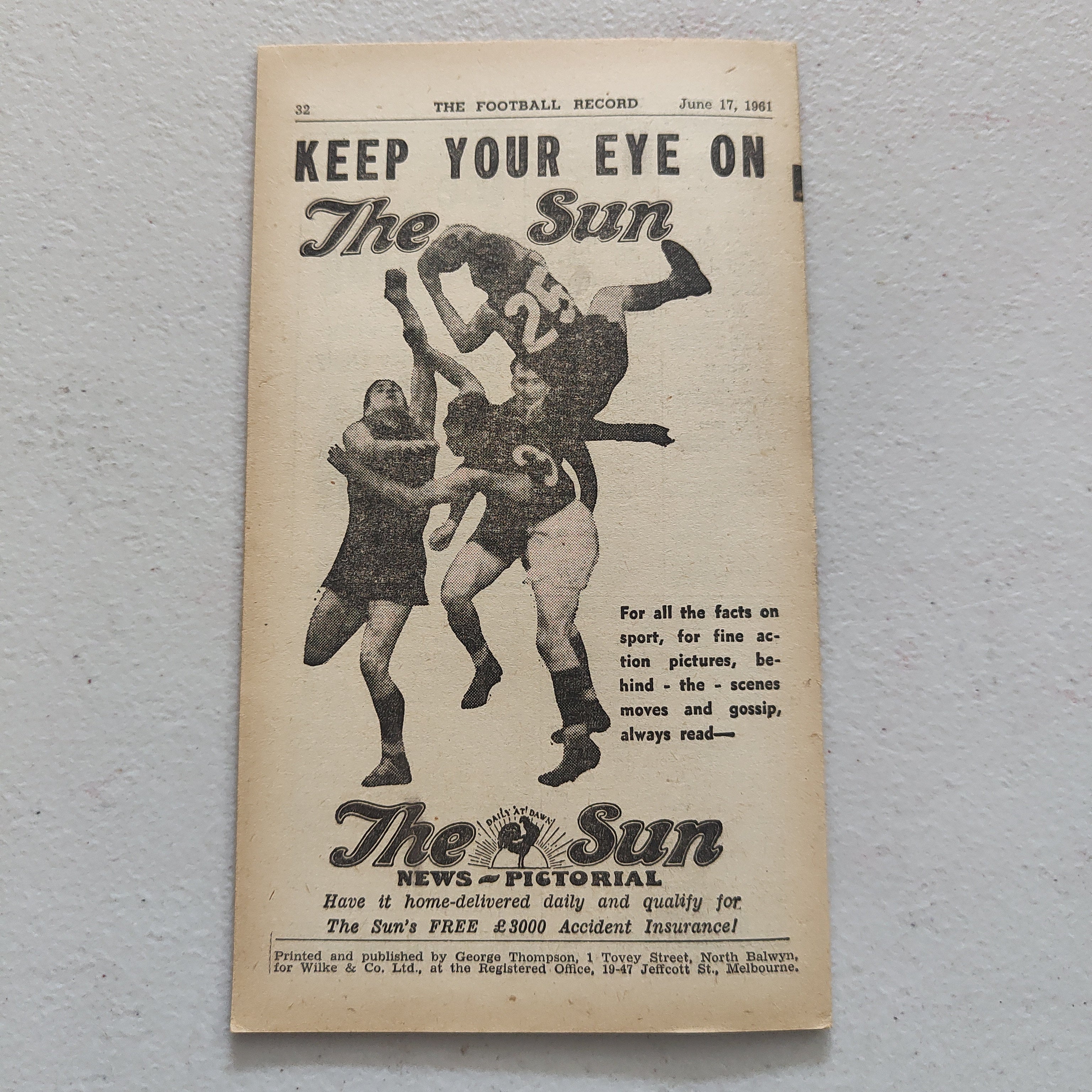 VFL 1961 June 17 Richmond v North Melbourne Football Record - Image 3