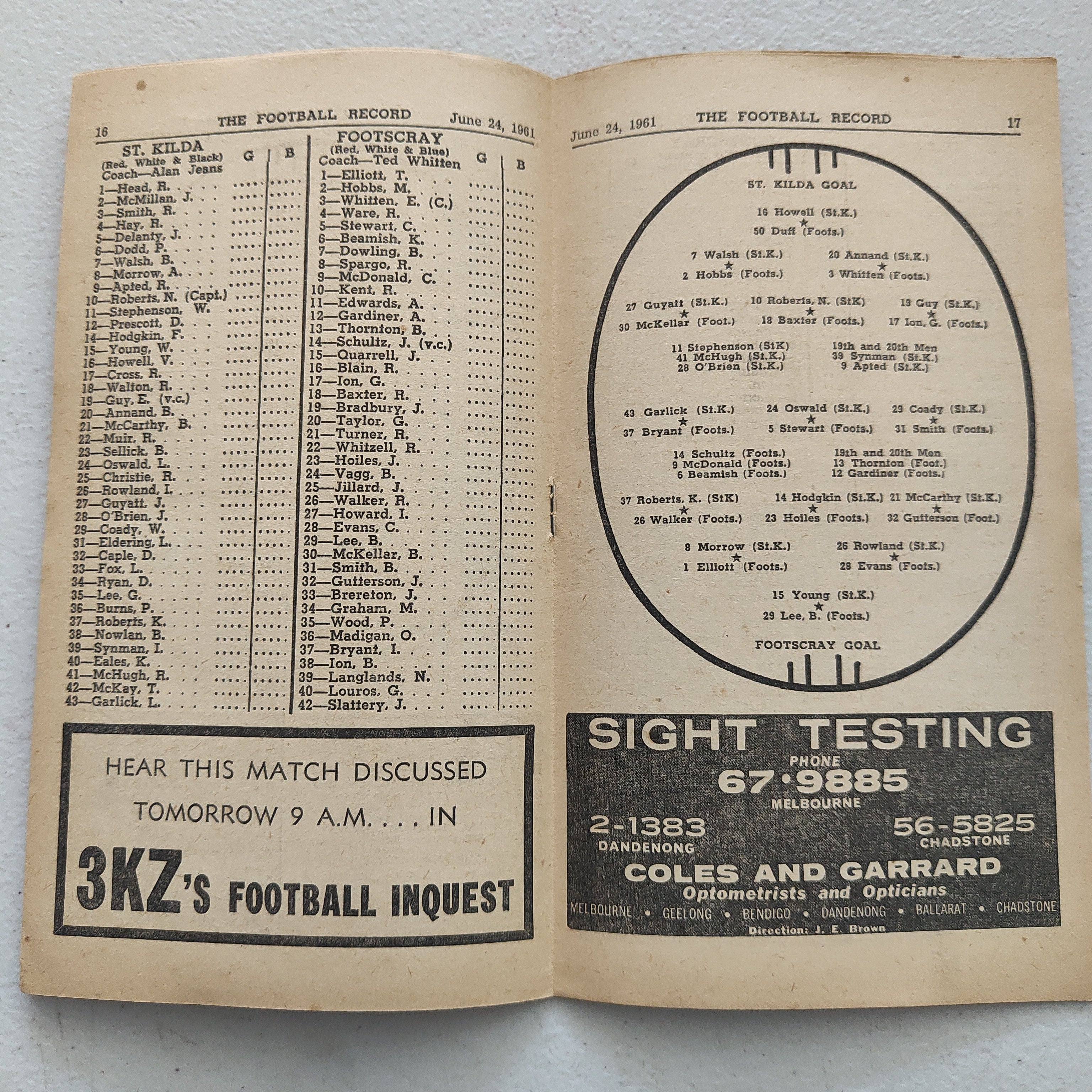 VFL 1961 June 24 St Kilda v Footscray Football Record - Image 2