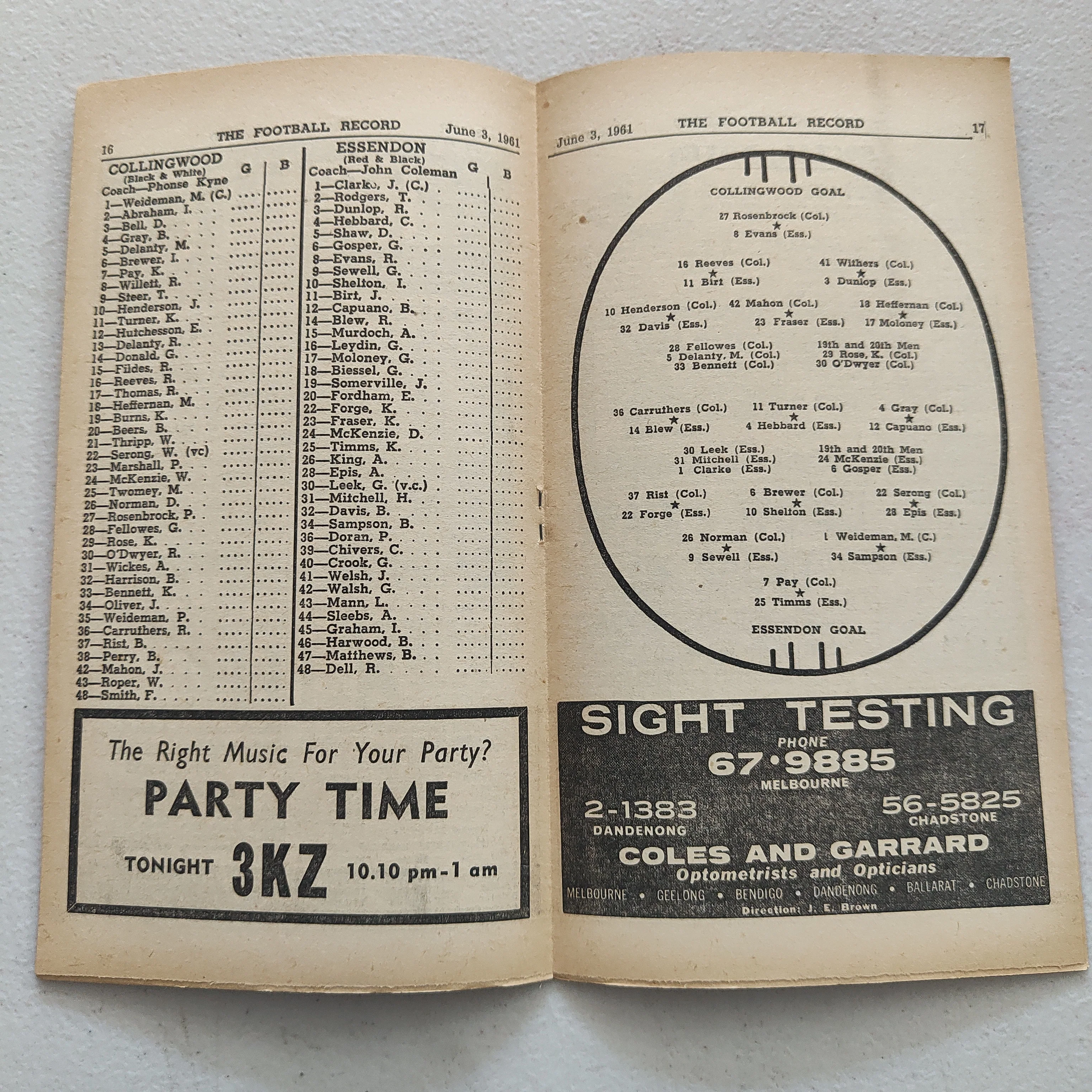 VFL 1961 June 3 Collingwood v Essendon Football Record - Image 2