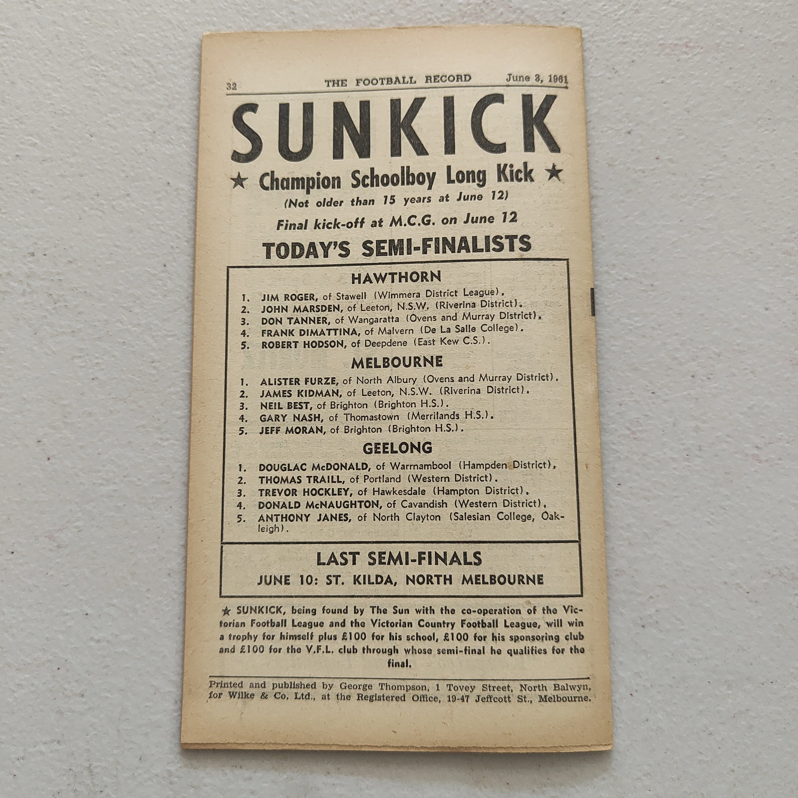 VFL 1961 June 3 Collingwood v Essendon Football Record - Image 3
