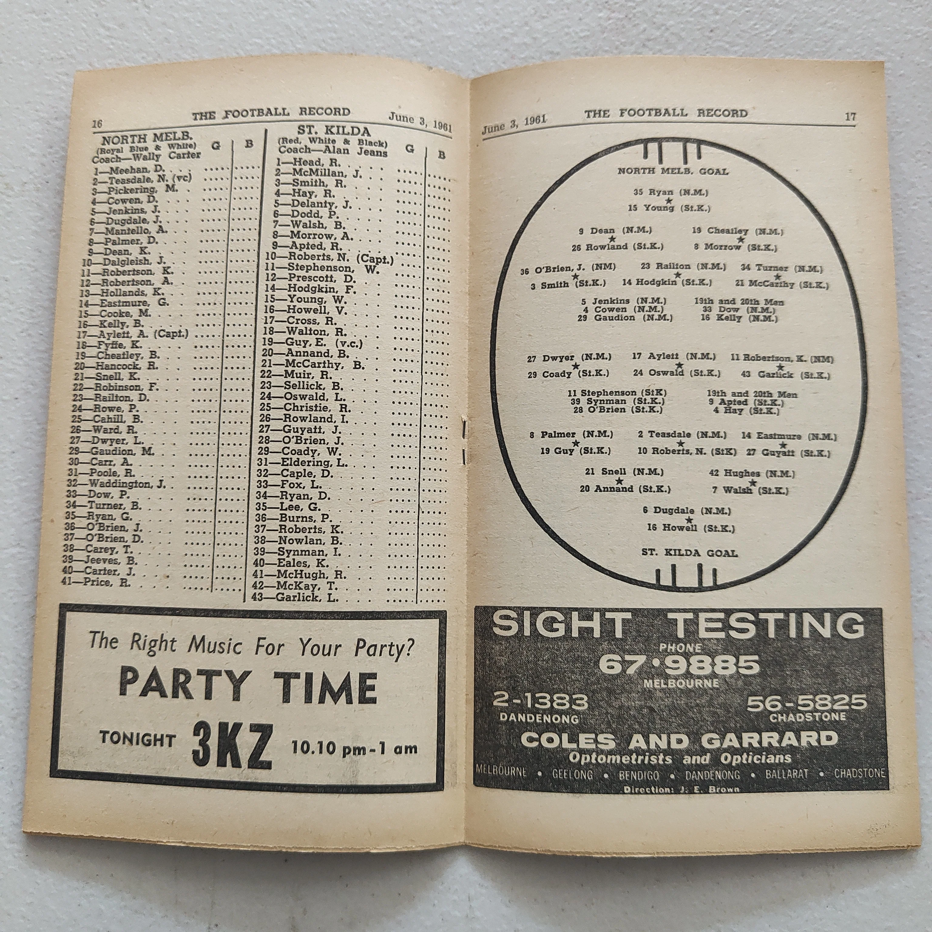 VFL 1961 June 3 North Melbourne v St Kilda Football Record - Image 2