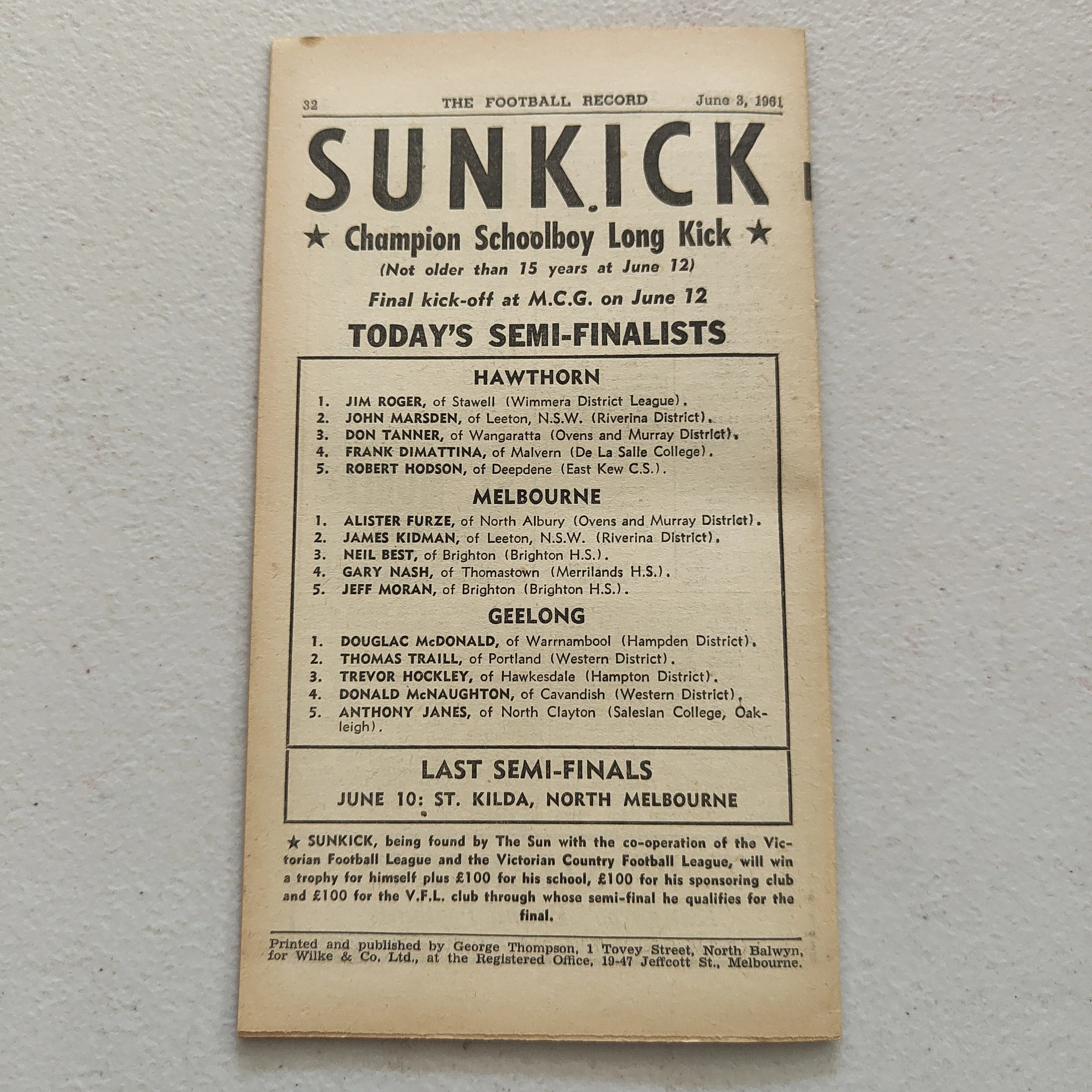 VFL 1961 June 3 North Melbourne v St Kilda Football Record - Image 3