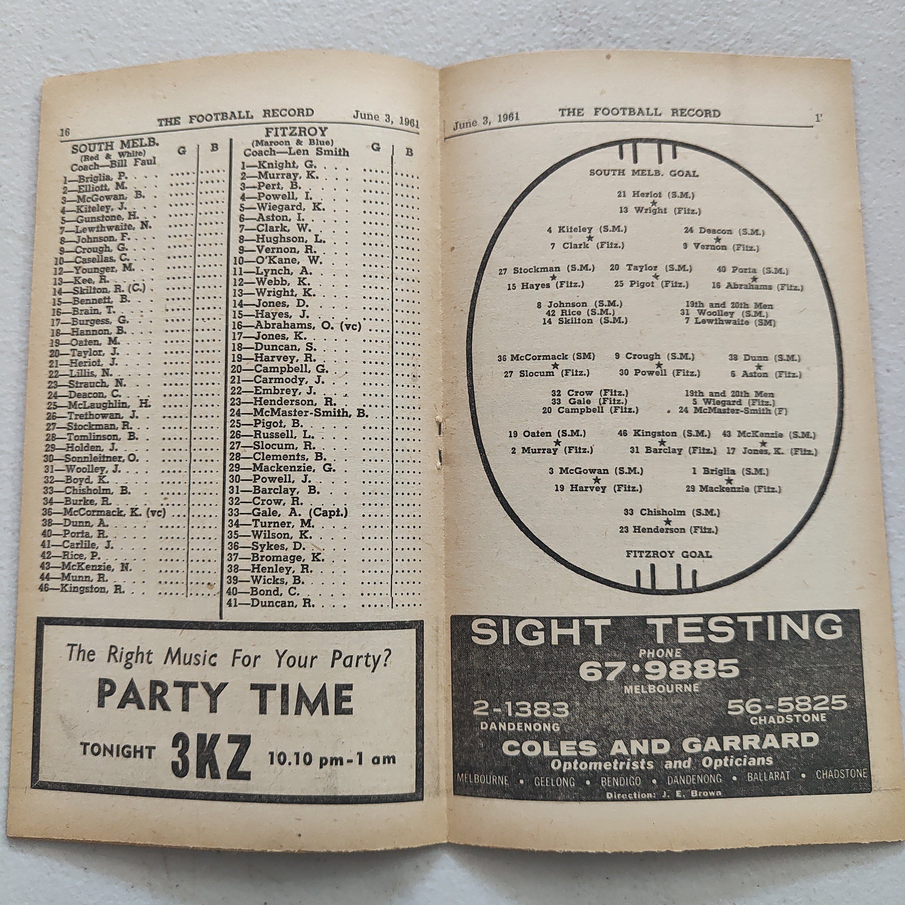 VFL 1961 June 3 South Melbourne v Fitzroy Football Record - Image 2