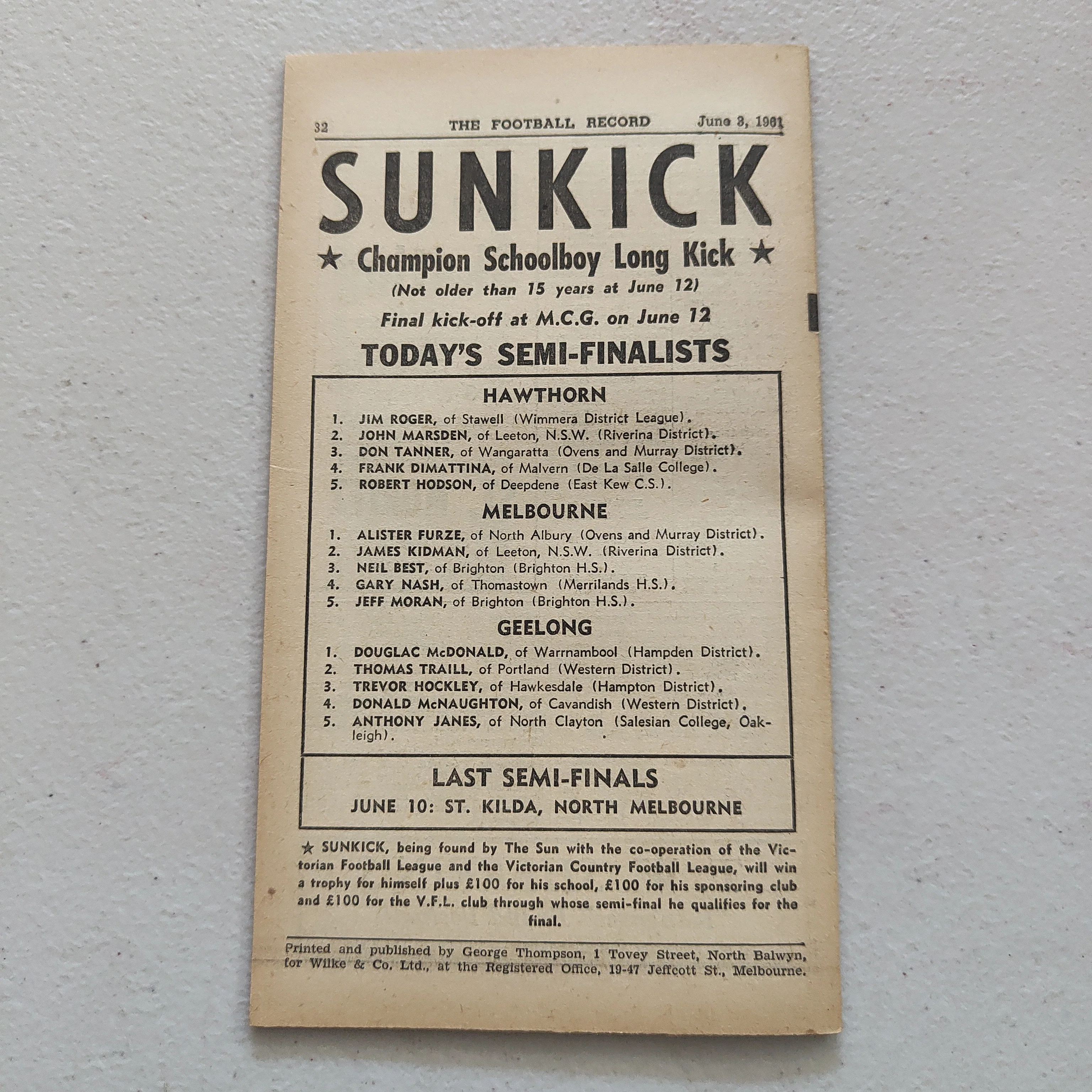 VFL 1961 June 3 South Melbourne v Fitzroy Football Record - Image 3