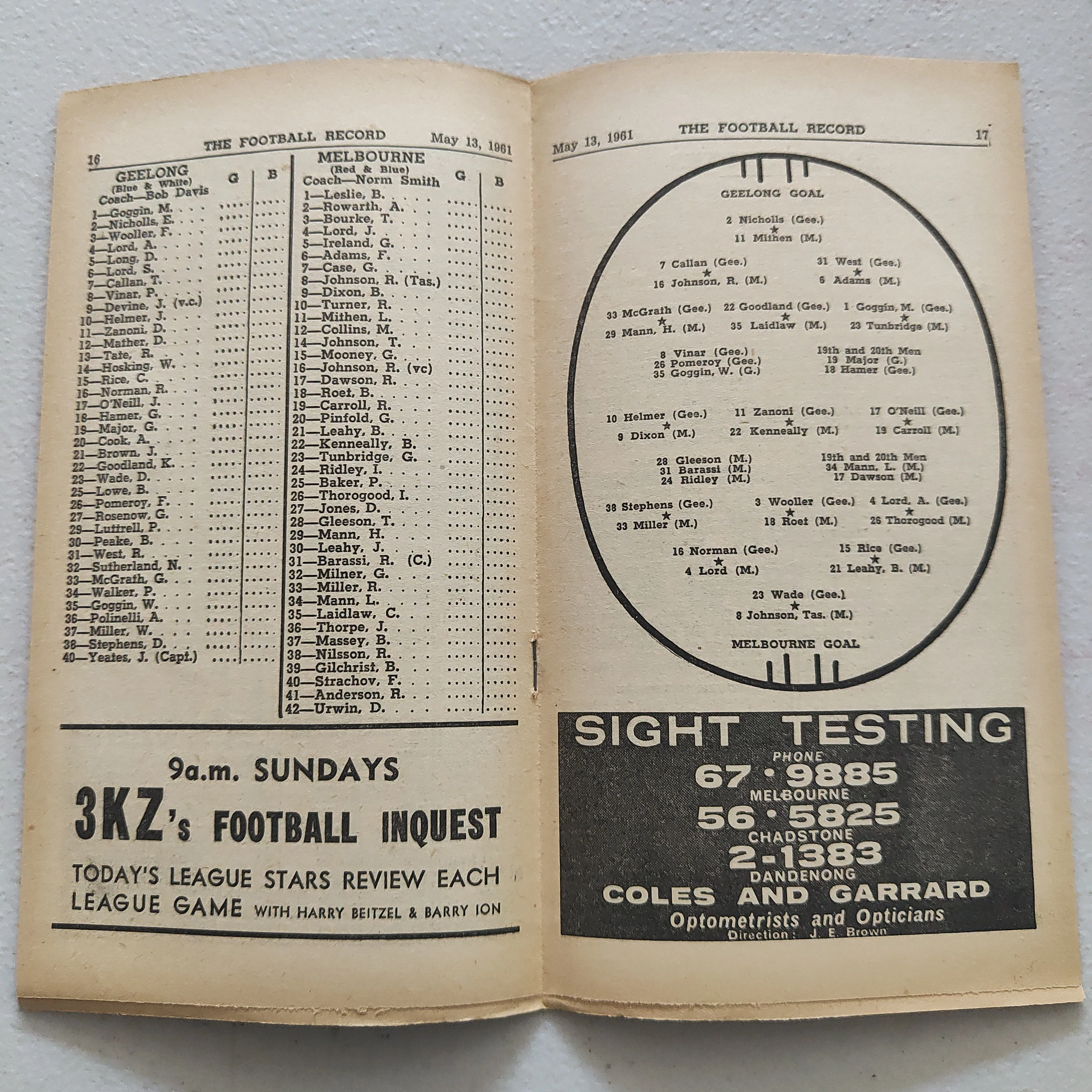 VFL 1961 May 13 Geelong v Melbourne Football Record - Image 2