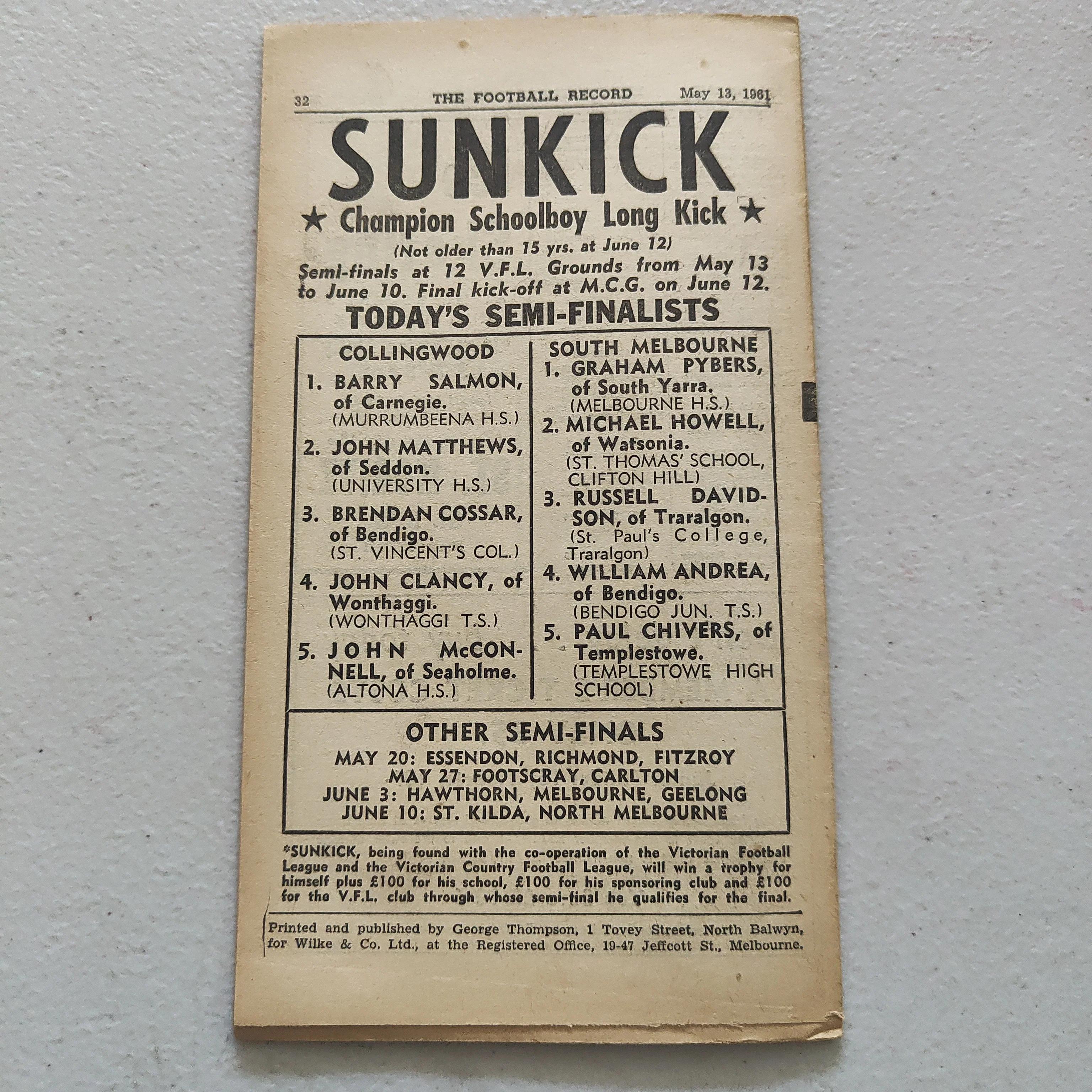 VFL 1961 May 13 Geelong v Melbourne Football Record - Image 3