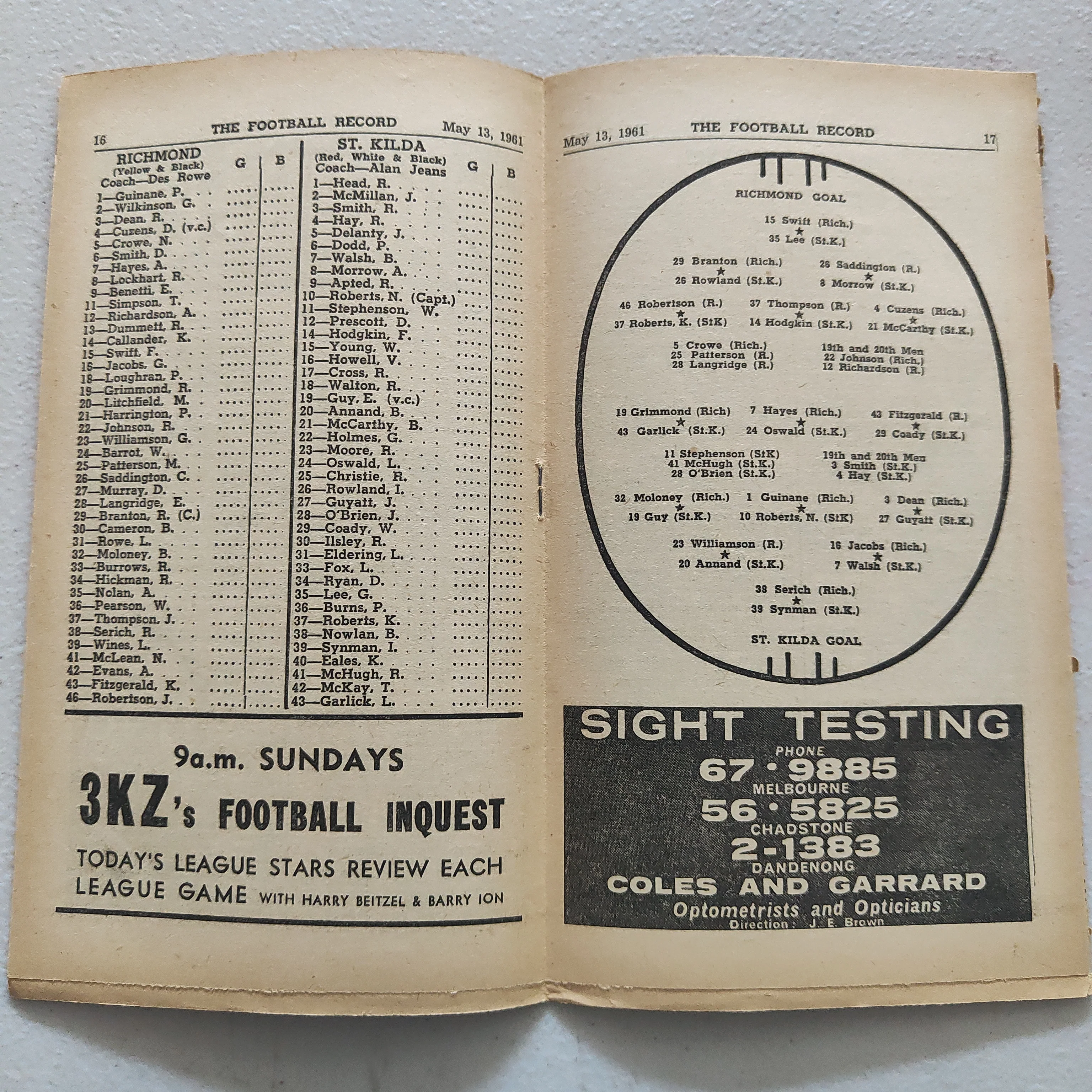 VFL 1961 May 13 Richmond v St Kilda Football Record - Image 2