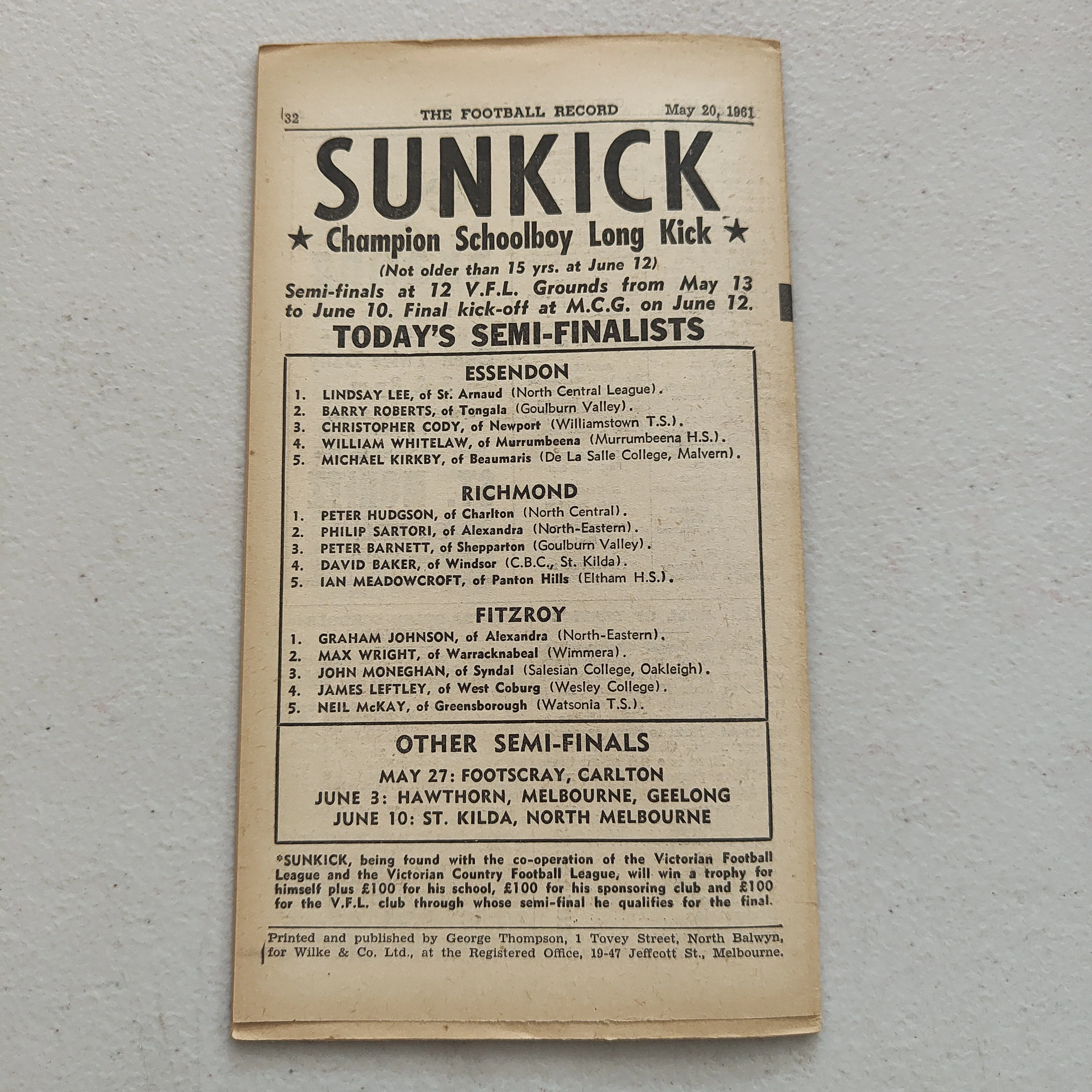 VFL 1961 May 20 Essendon v South Melbourne Football Record - Image 3