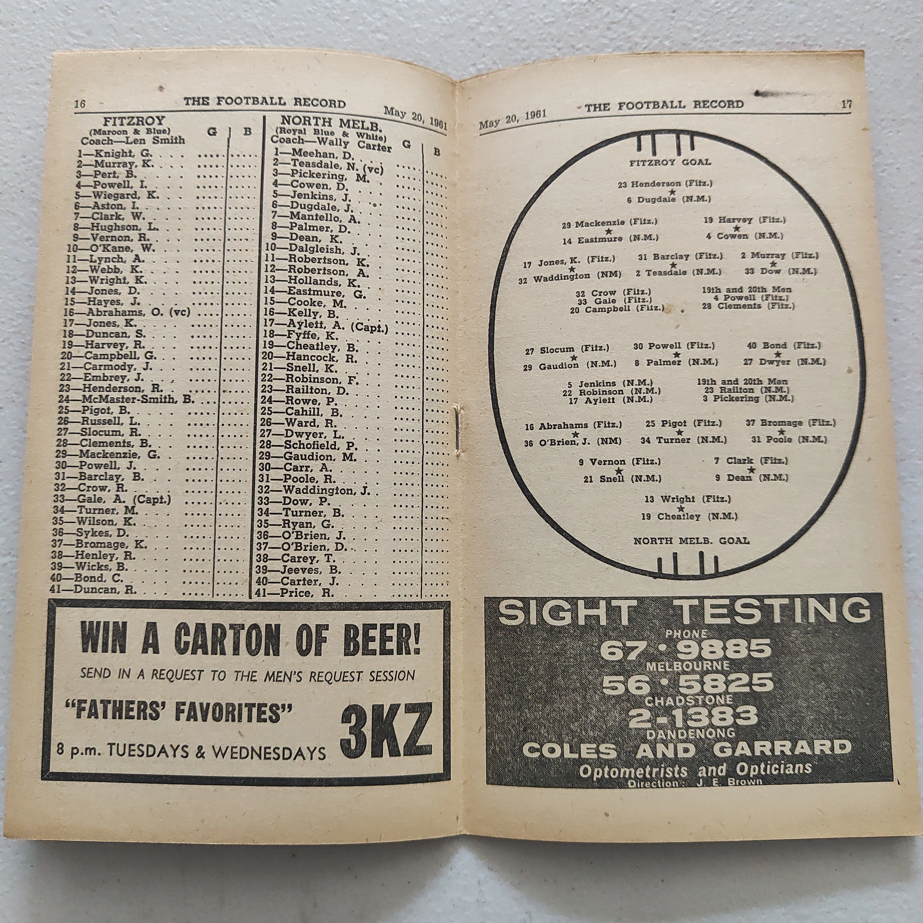 VFL 1961 May 20 Fitzroy v North Melbourne Football Record - Image 2
