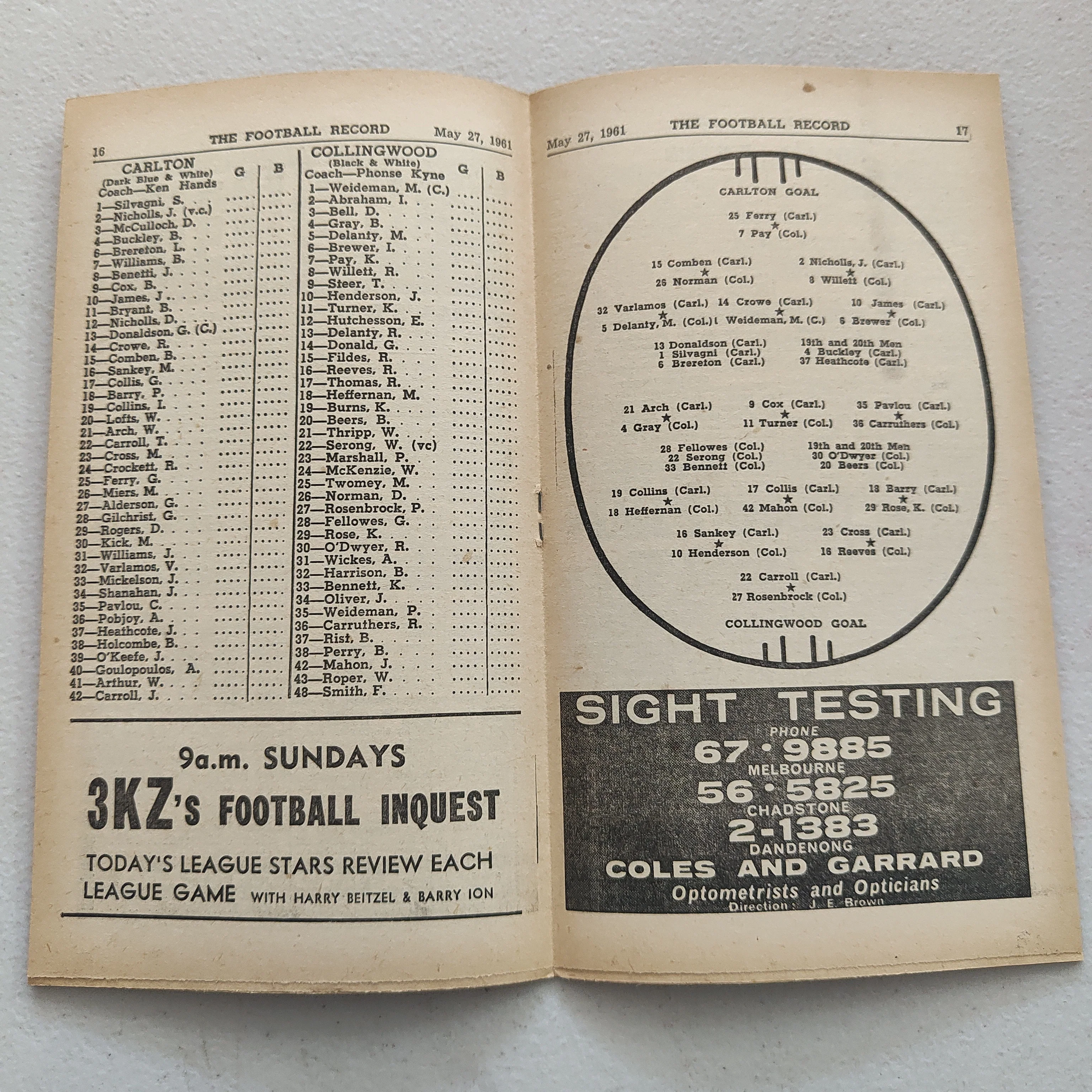 VFL 1961 May 27 Carlton v Collingwood Football Record - Image 2
