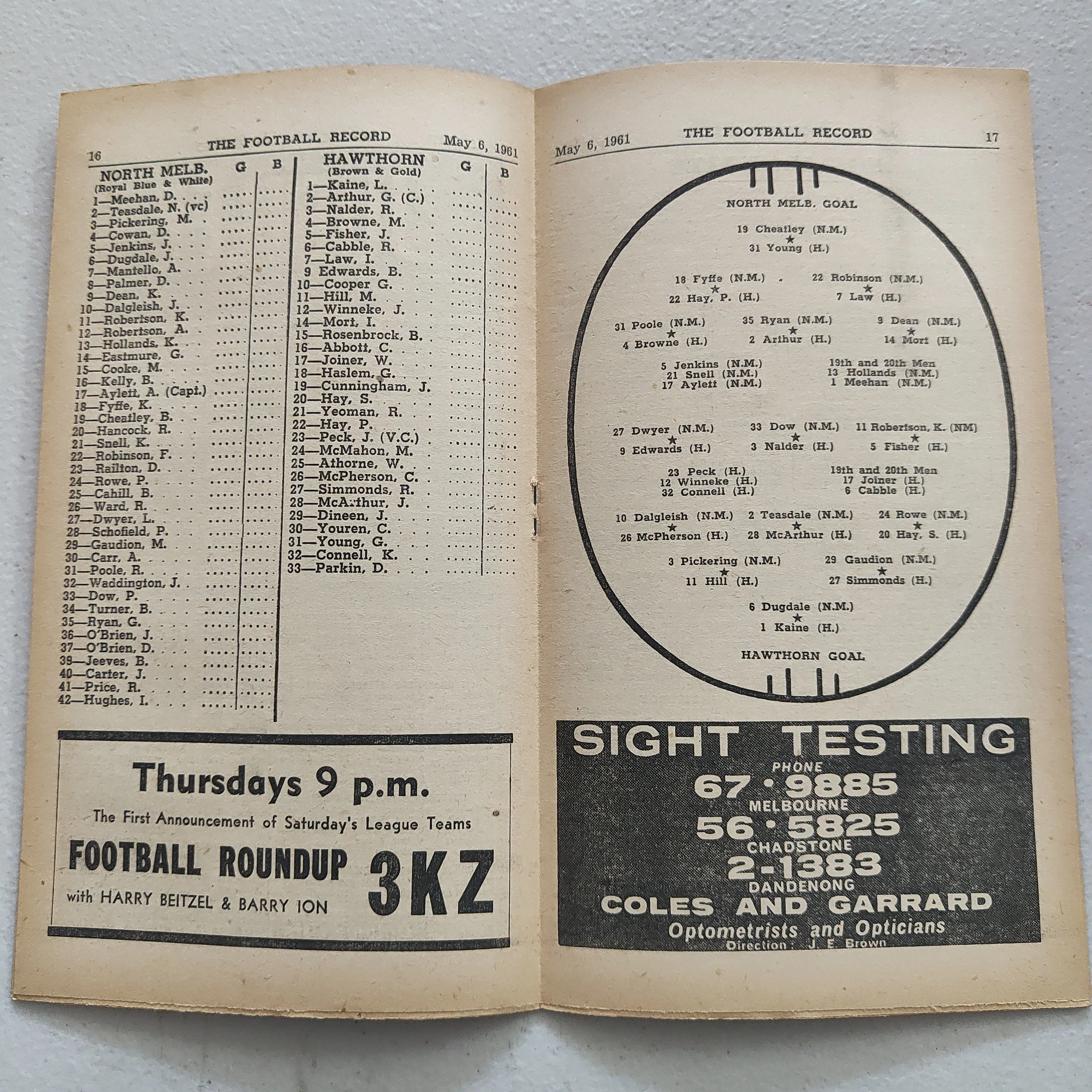 VFL 1961 May 6 North Melbourne v Hawthorn Football Record - Image 2