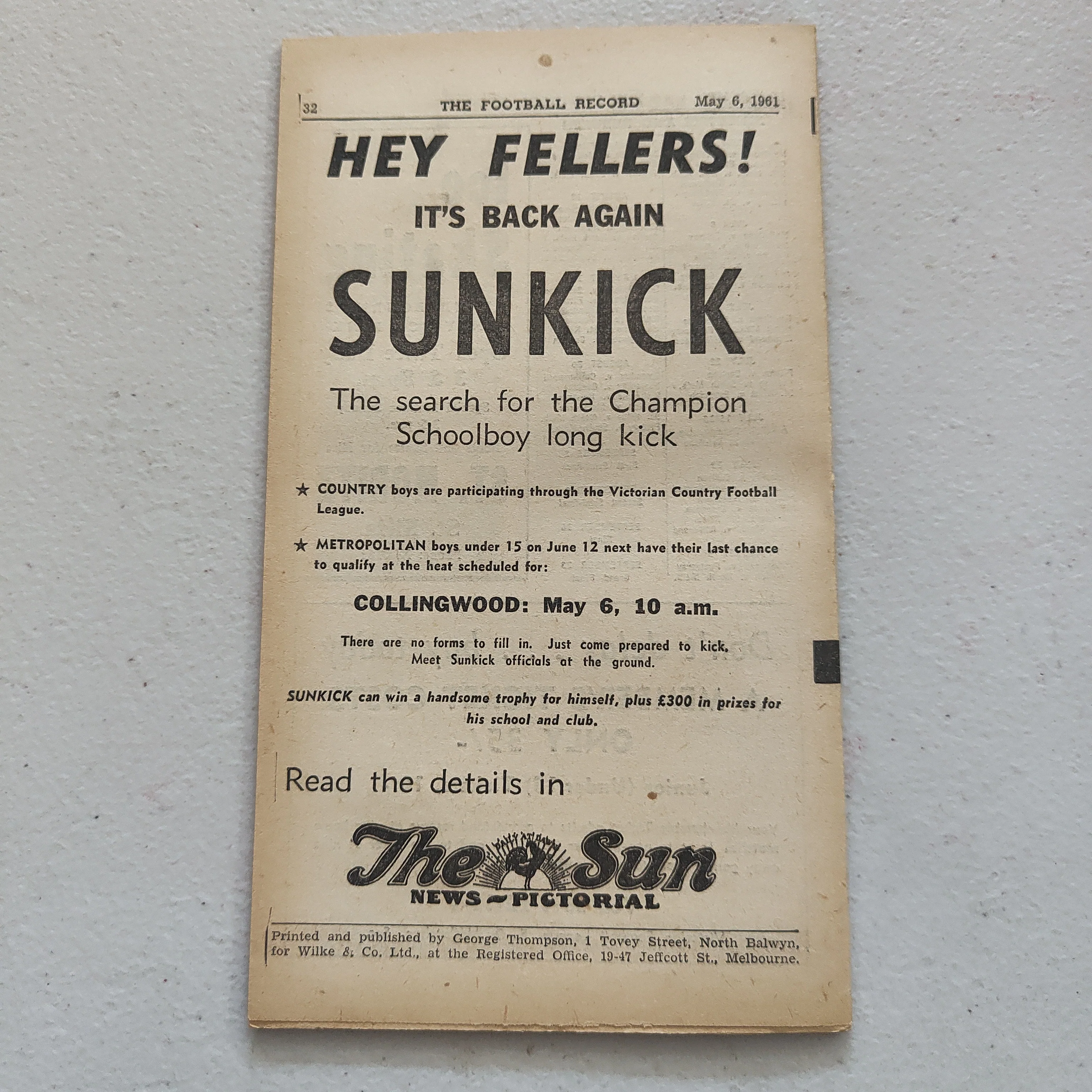 VFL 1961 May 6 North Melbourne v Hawthorn Football Record - Image 3