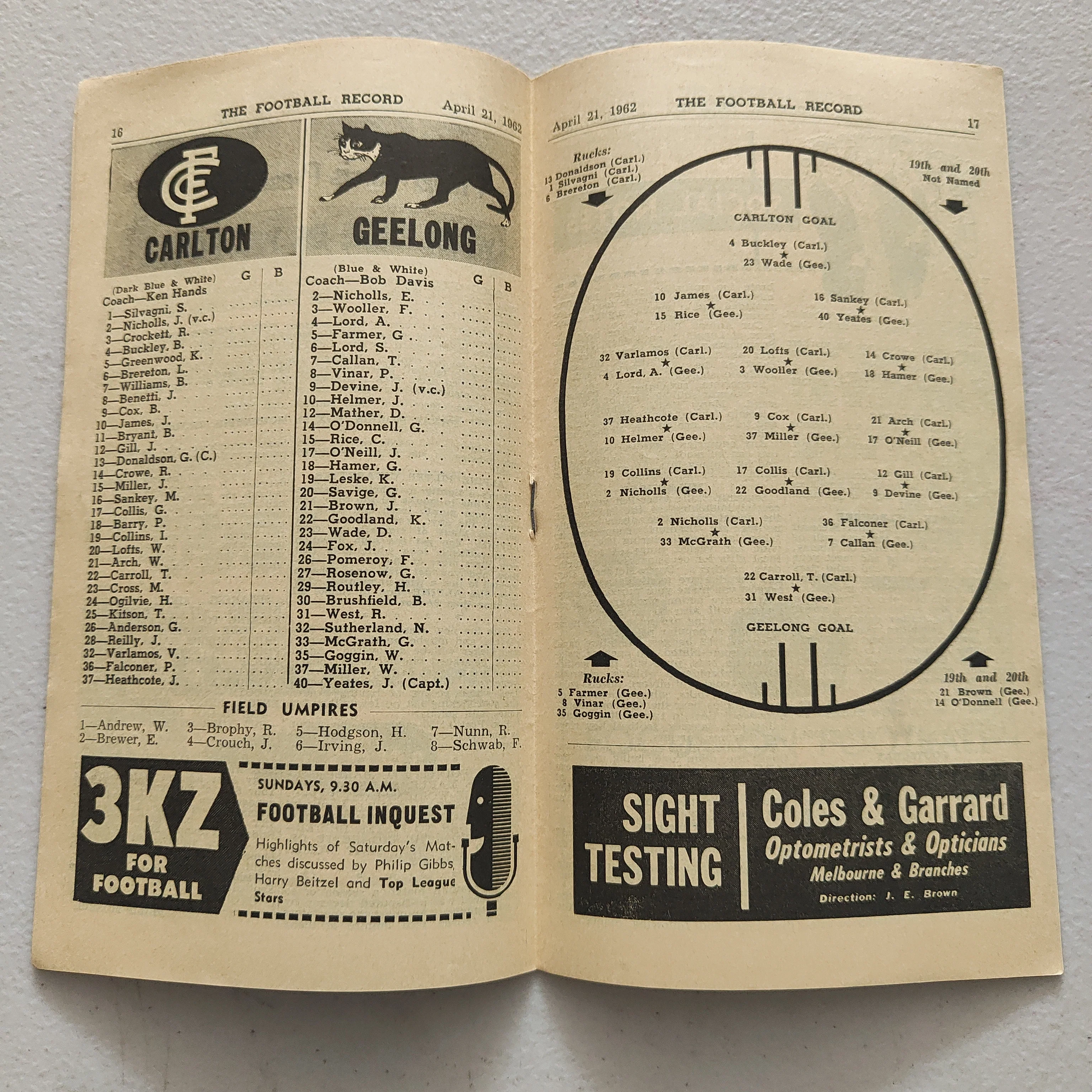 VFL 1962 April 21 Carlton v Geelong Football Record - Image 2