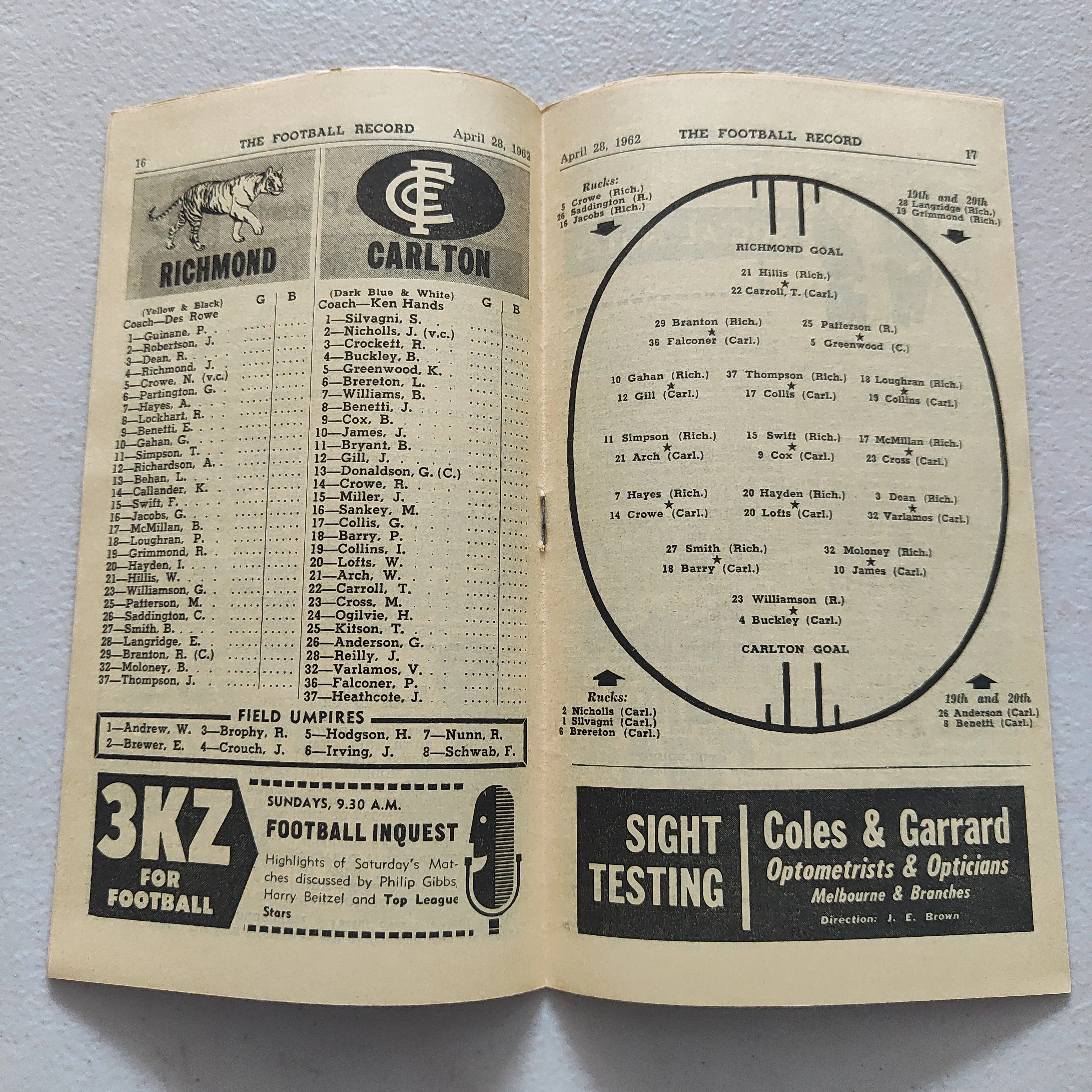 VFL 1962 April 28 Richmond v Carlton Football Record - Image 2