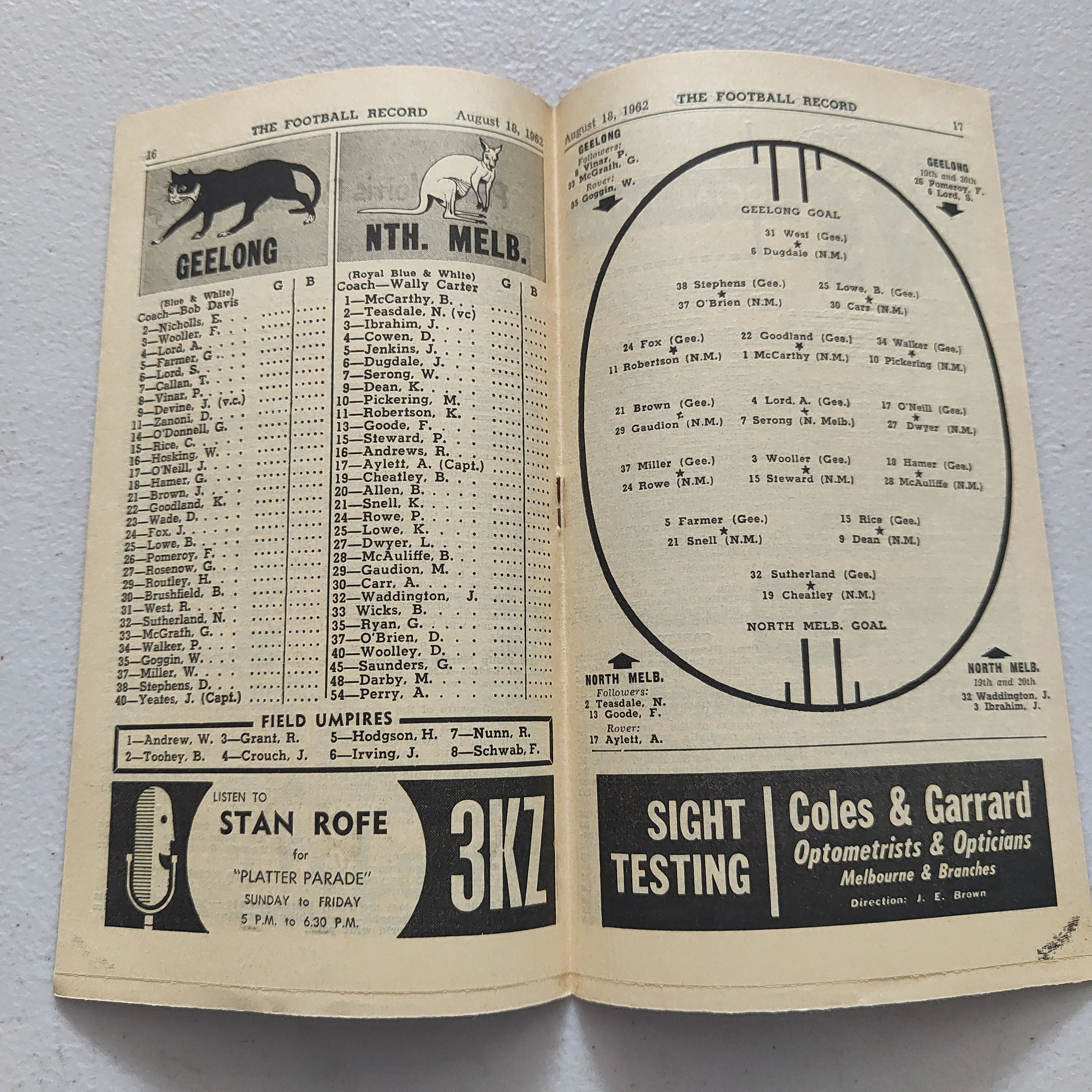 VFL 1962 August 18 Geelong v North Melbourne Football Record - Image 2