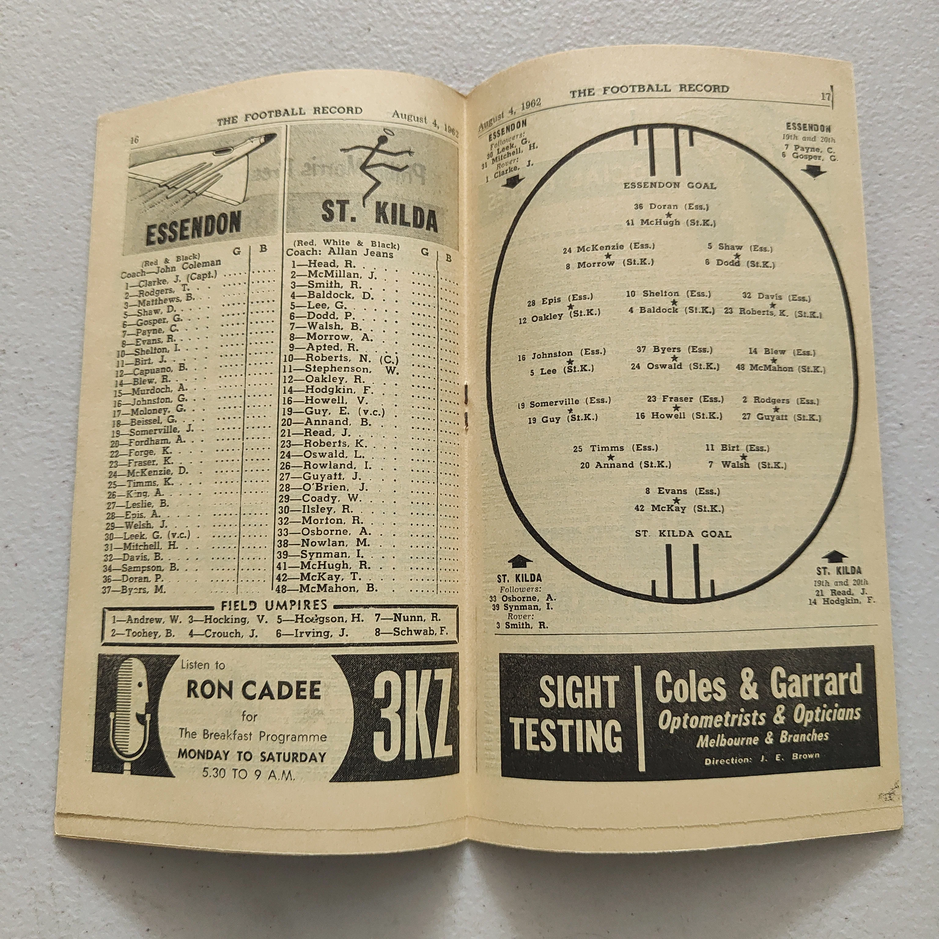 VFL 1962 August 4 Essendon v St Kilda Football Record - Image 2