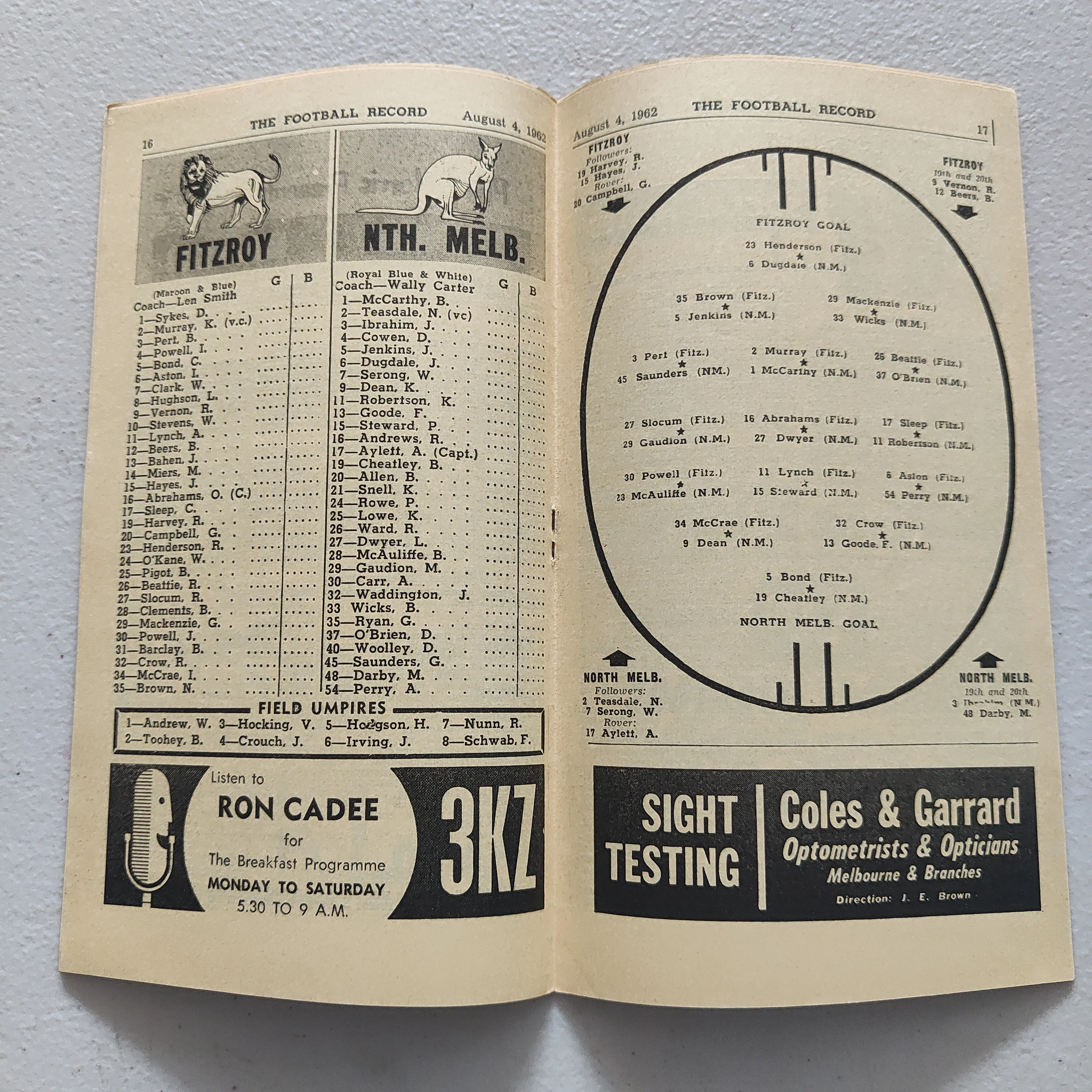 VFL 1962 August 4 Fitzroy v North Melbourne Football Record - Image 2