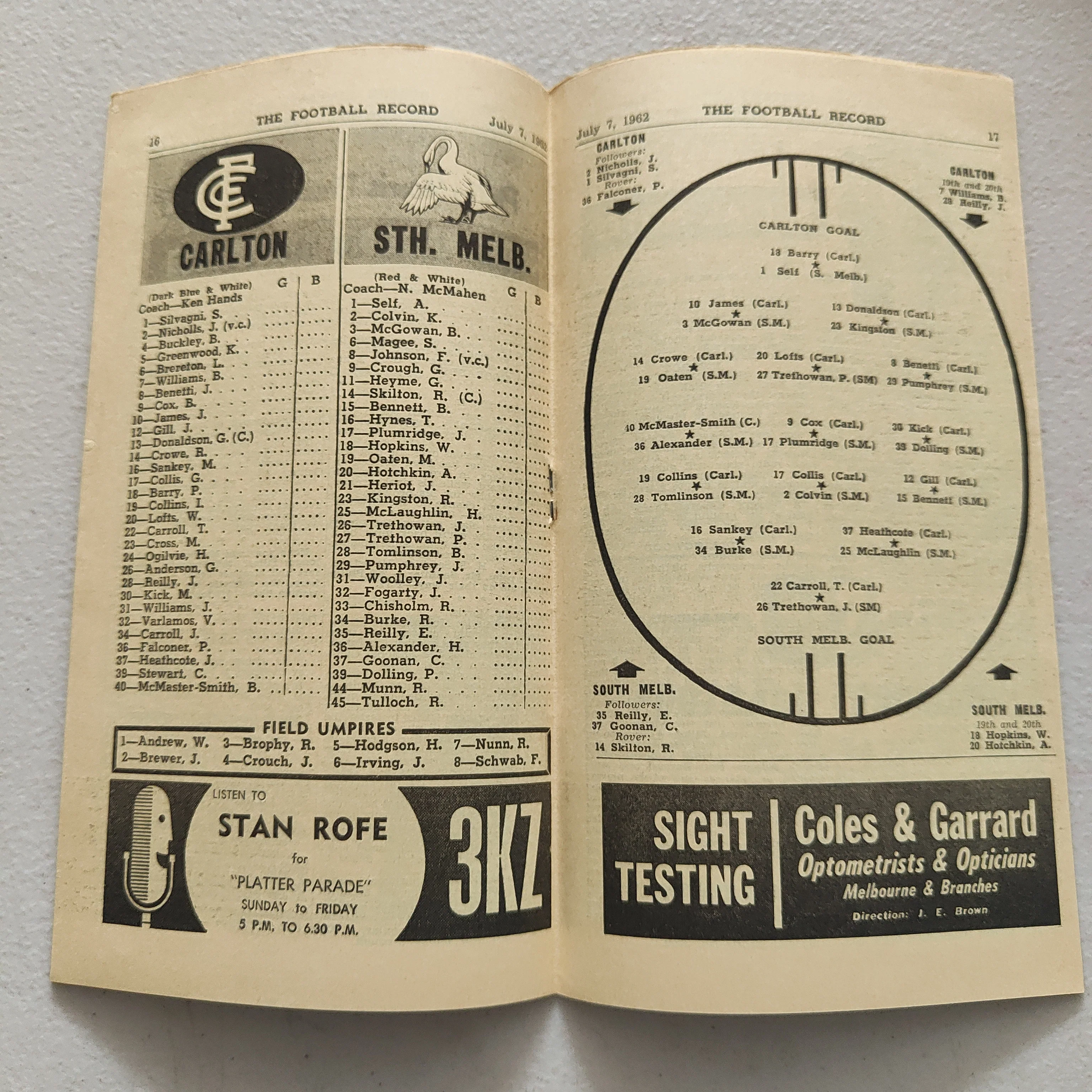 VFL 1962 July 7 Carlton v South Melbourne Football Record - Image 2