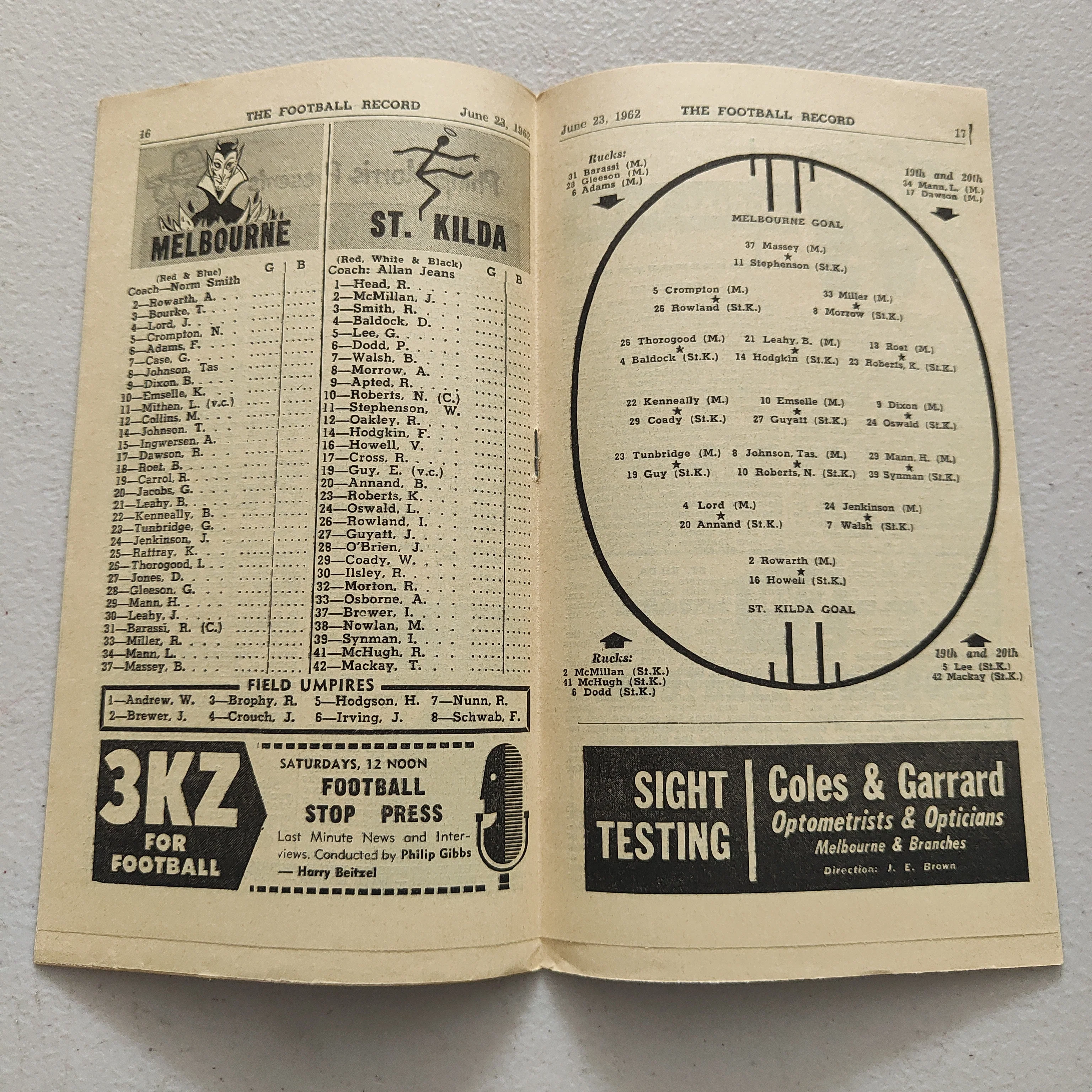 VFL 1962 June 23 Melbourne v St Kilda Football Record - Image 2