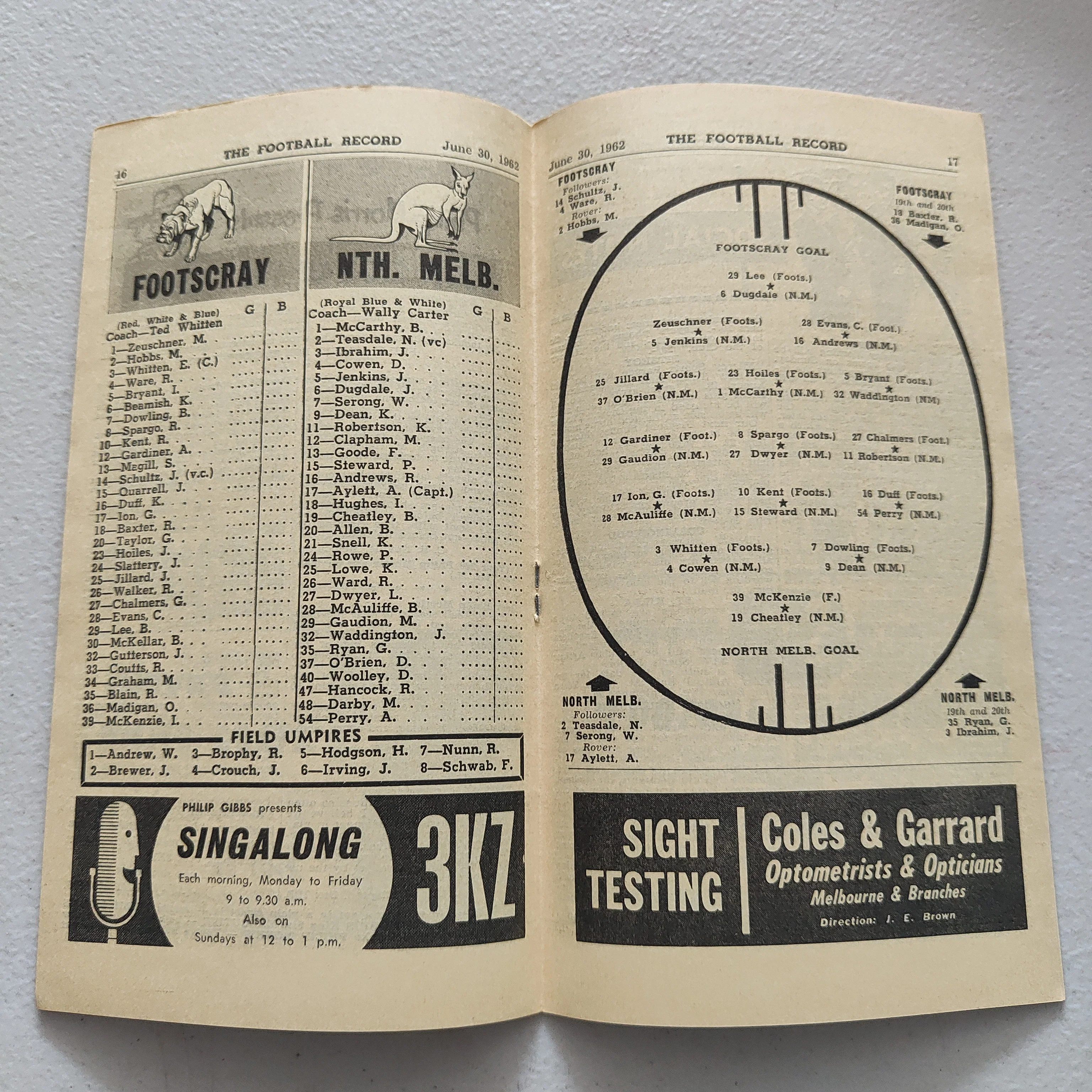 VFL 1962 June 30 Footscray v North Melbourne Football Record - Image 2