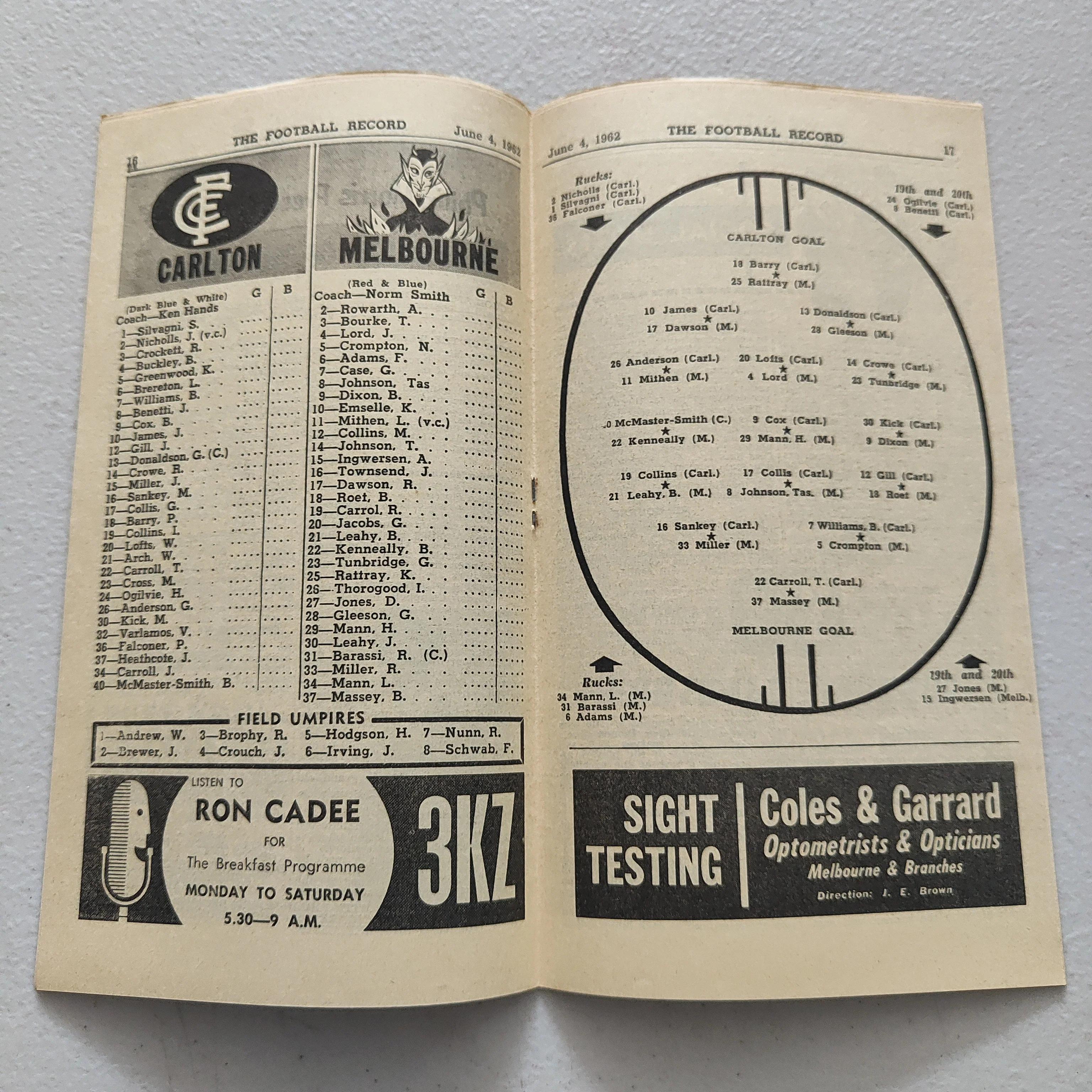 VFL 1962 June 4 Carlton v Melbourne Football Record - Image 2