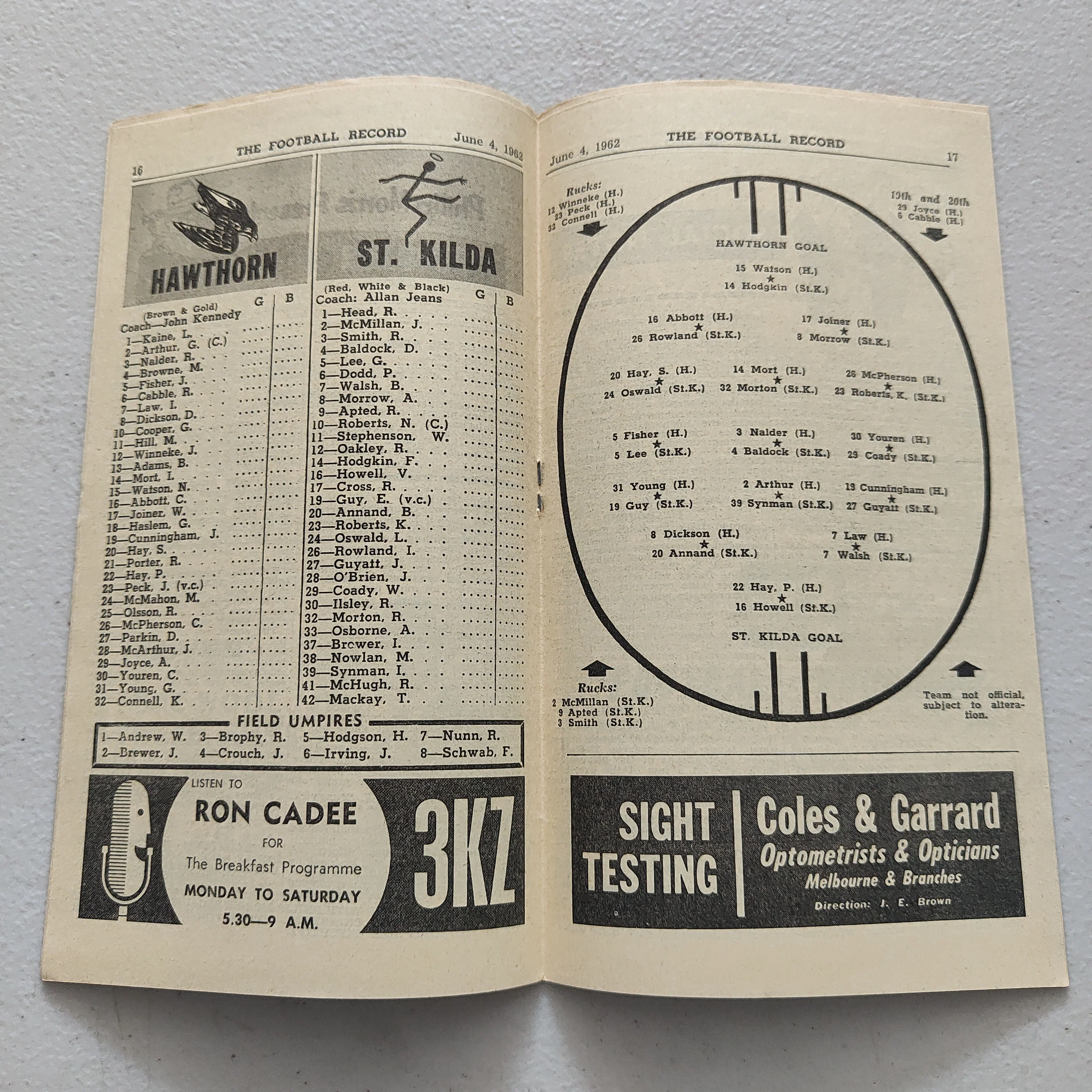 VFL 1962 June 4 Hawthorn v St Kilda Football Record - Image 2